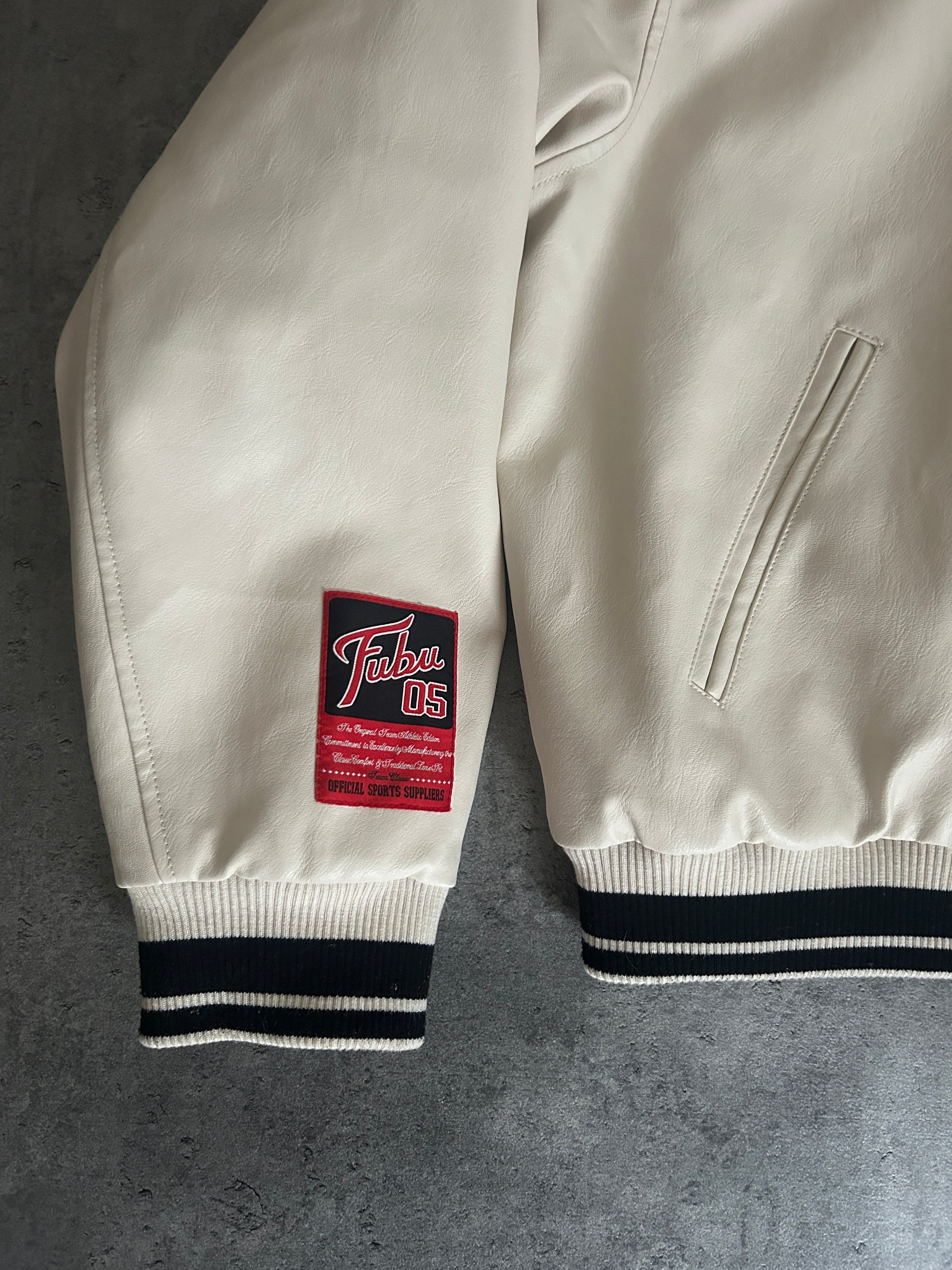 FUBU VARSITY JACKET “WHITE/RED” (L)