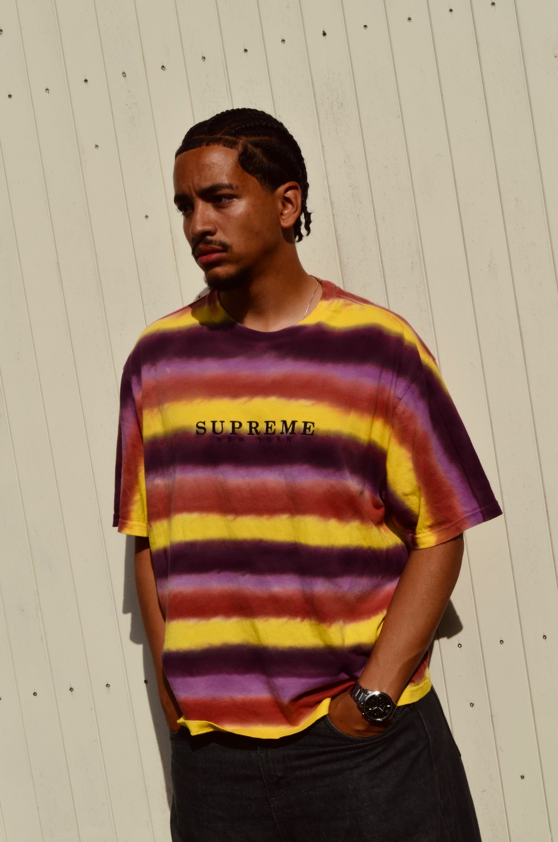 SUPREME DYED STRIPE TEE “MULTICOLOR” (M)