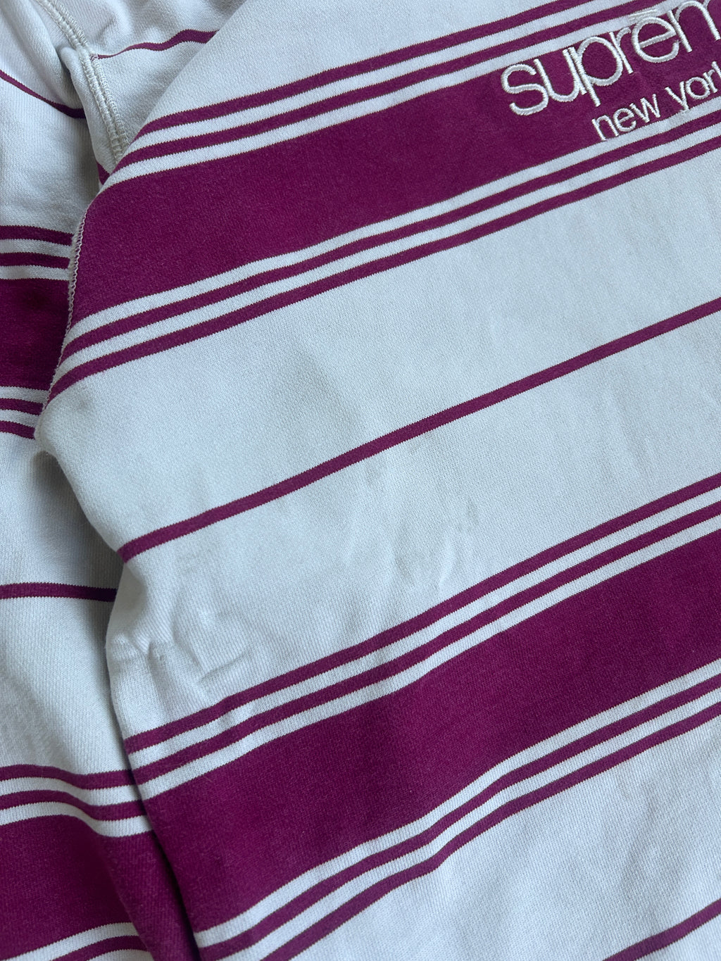 SUPREME STRIPED HOODED CREWNECK (M)
