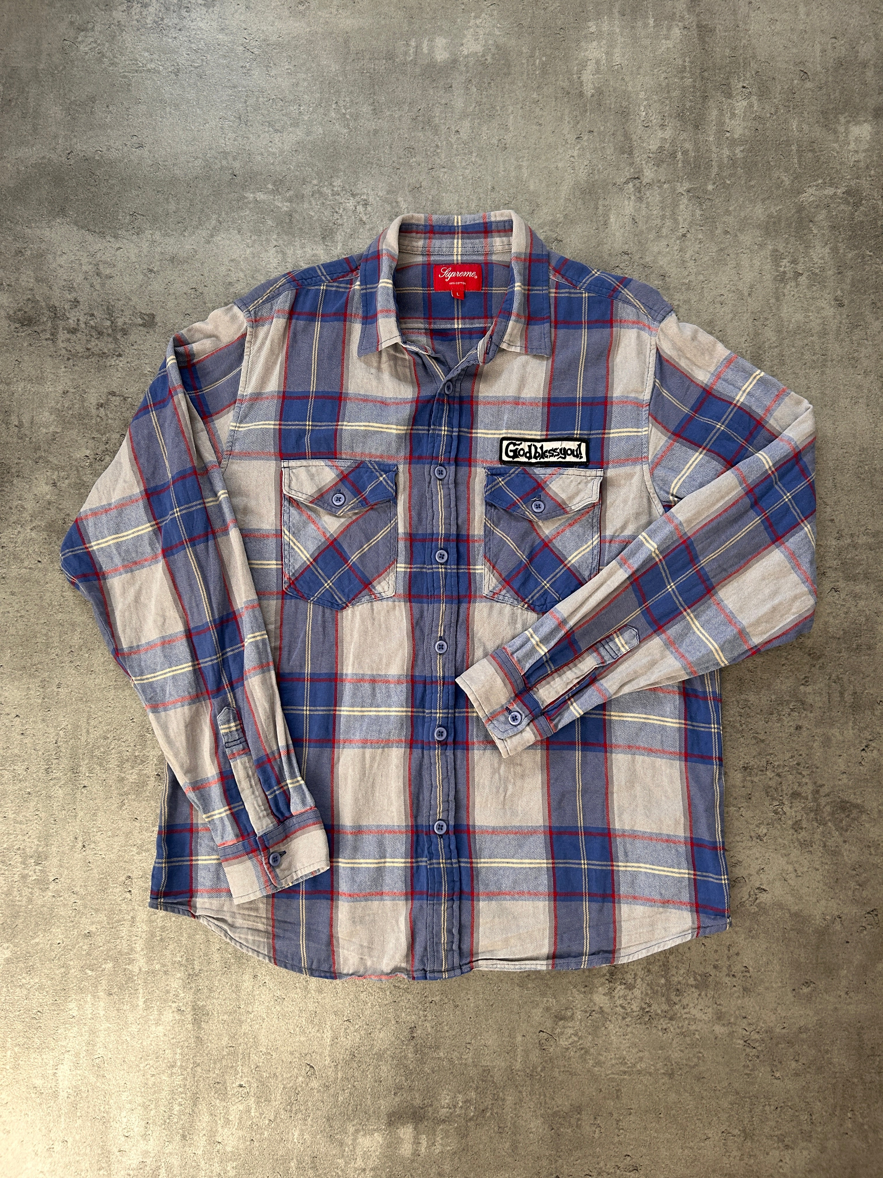 トップス supreme God Bless Plaid Flannel Shirt Supreme - supreme God Bless Plaid Flannel Shirtの通販 by K's