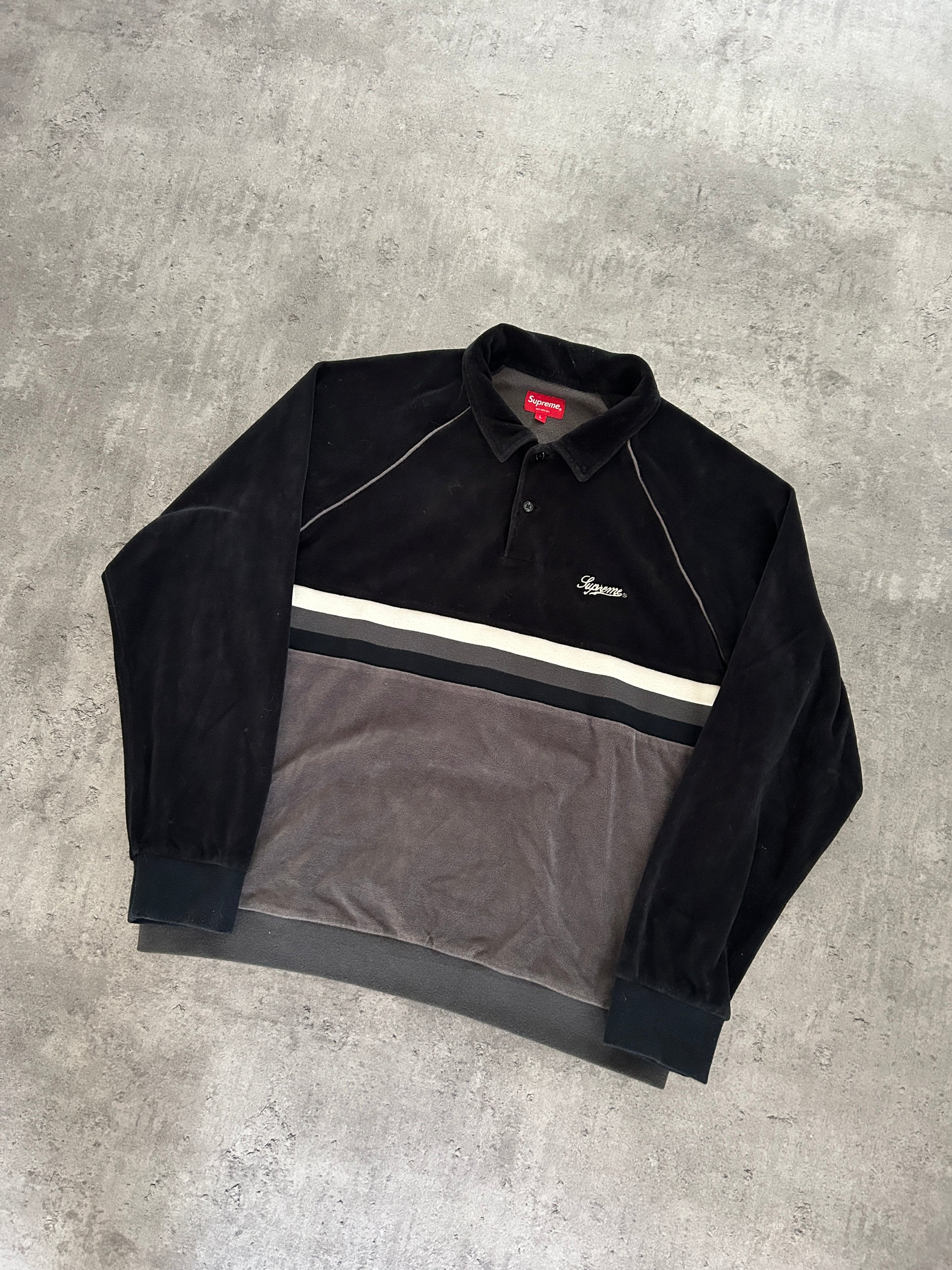SUPREME STRIPE VELOUR RAGLAN POLO (L)