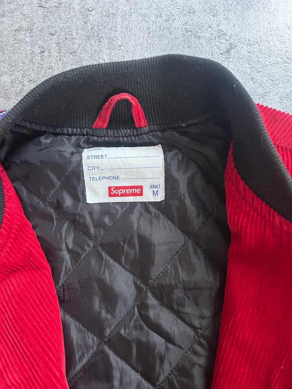 SUPREME OLD ENGLISH CORDUROY VARSITY JACKET (M)