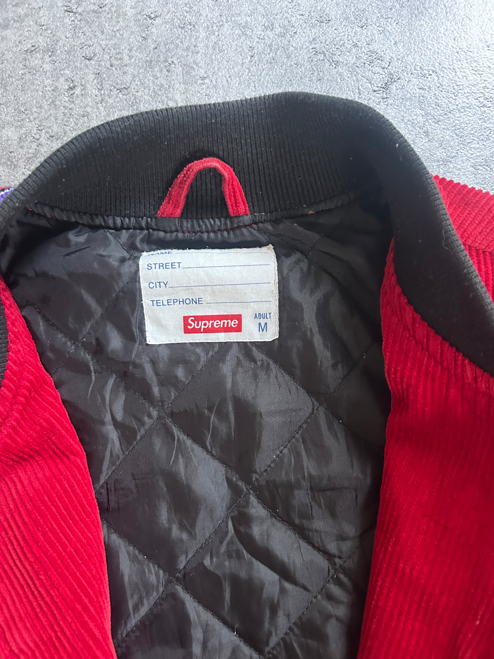SUPREME OLD ENGLISH CORDUROY VARSITY JACKET (M)