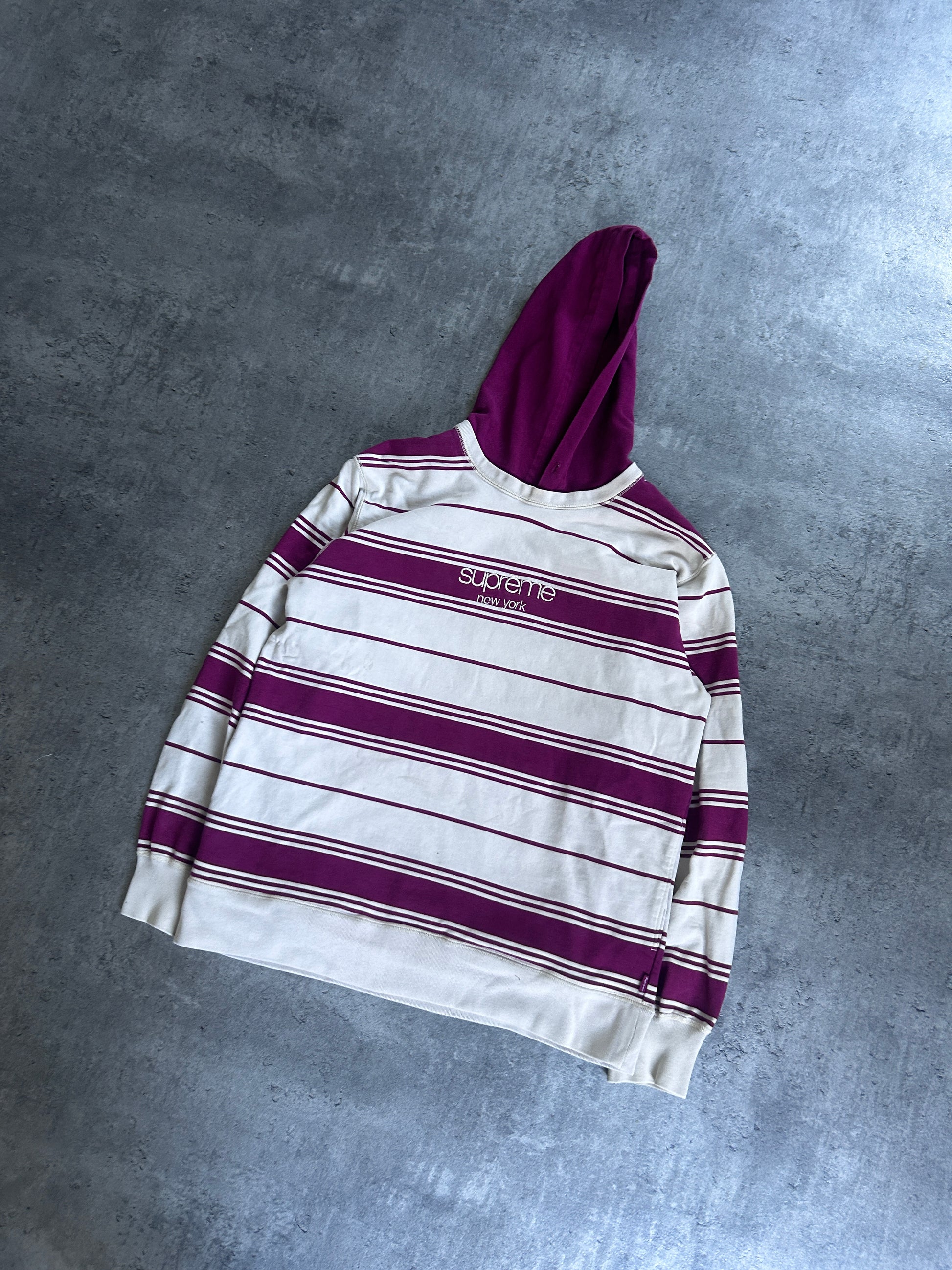SUPREME STRIPED HOODED CREWNECK (M)