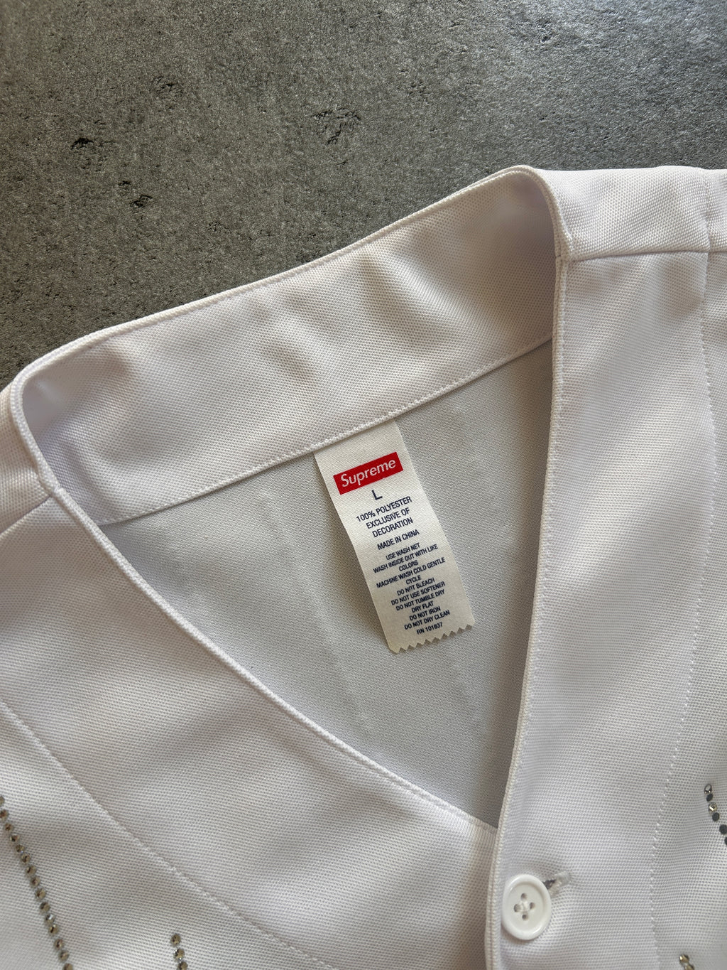 SUPREME RHINESTONE STRIPE BASEBALL JERSEY (L/XL)