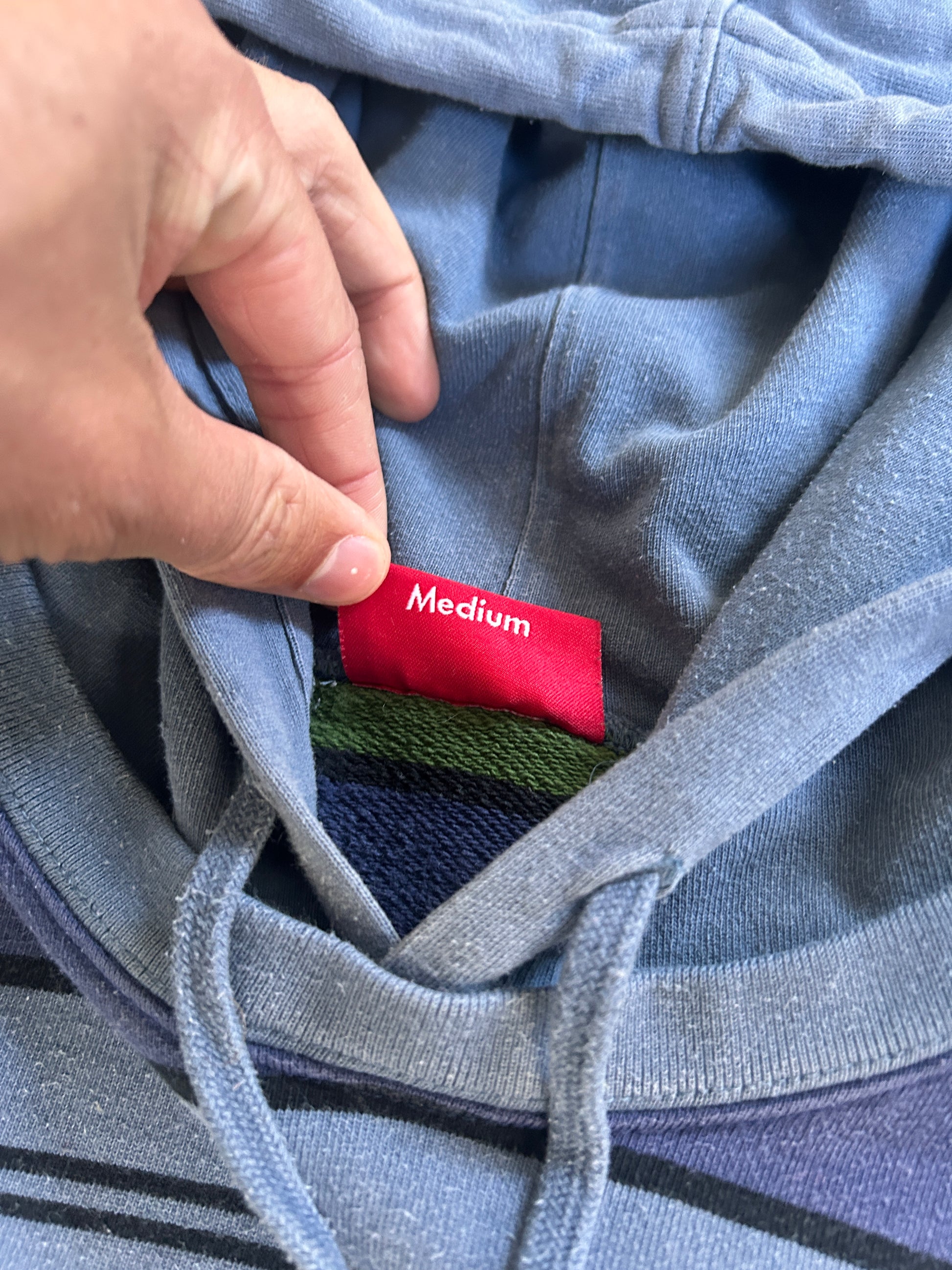 SUPREME STRIPED HOODED CREWNECK (M)