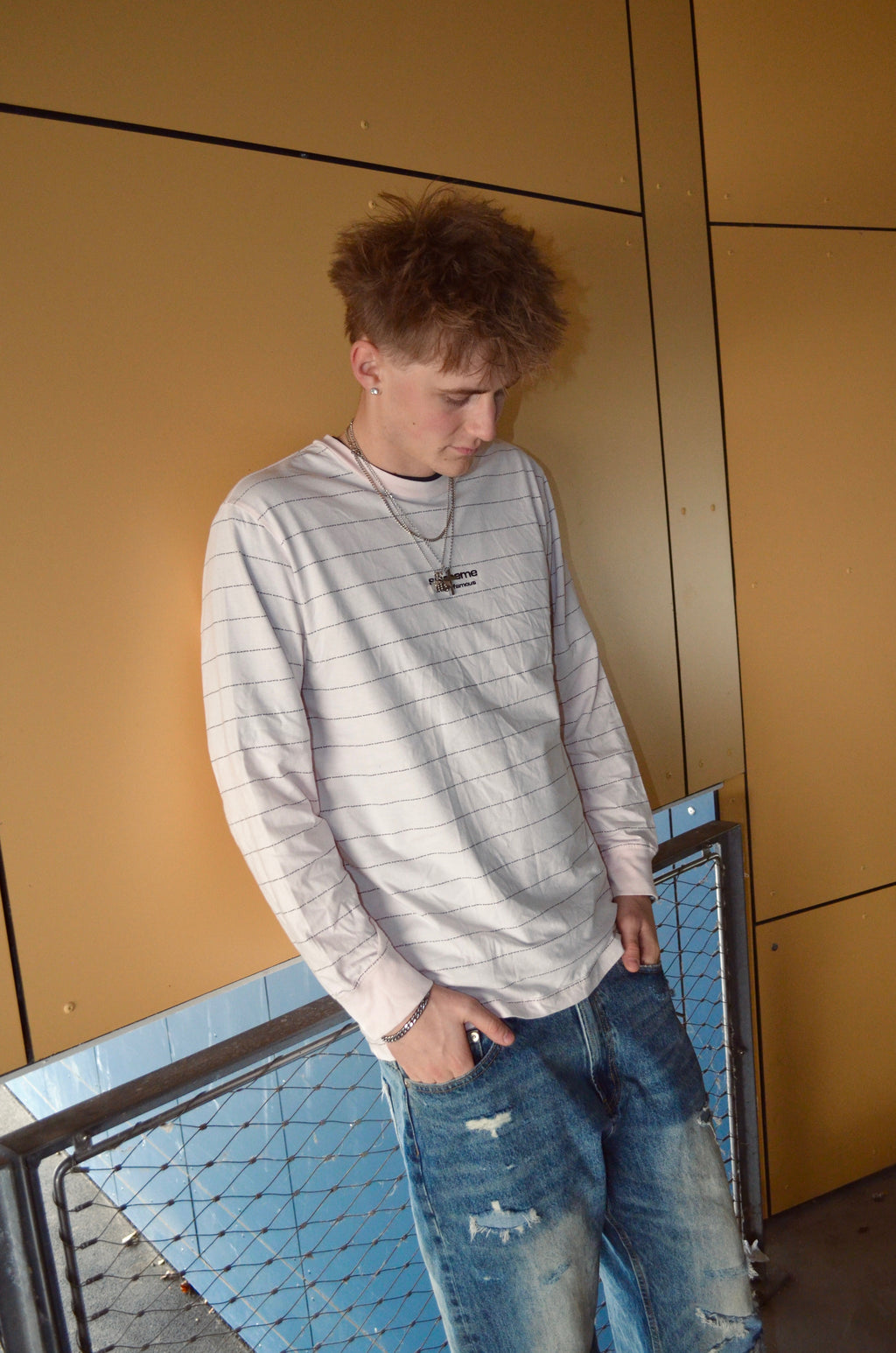SUPREME LOGO STRIPE LONGSLEEVE “PALE PEACH” (L)