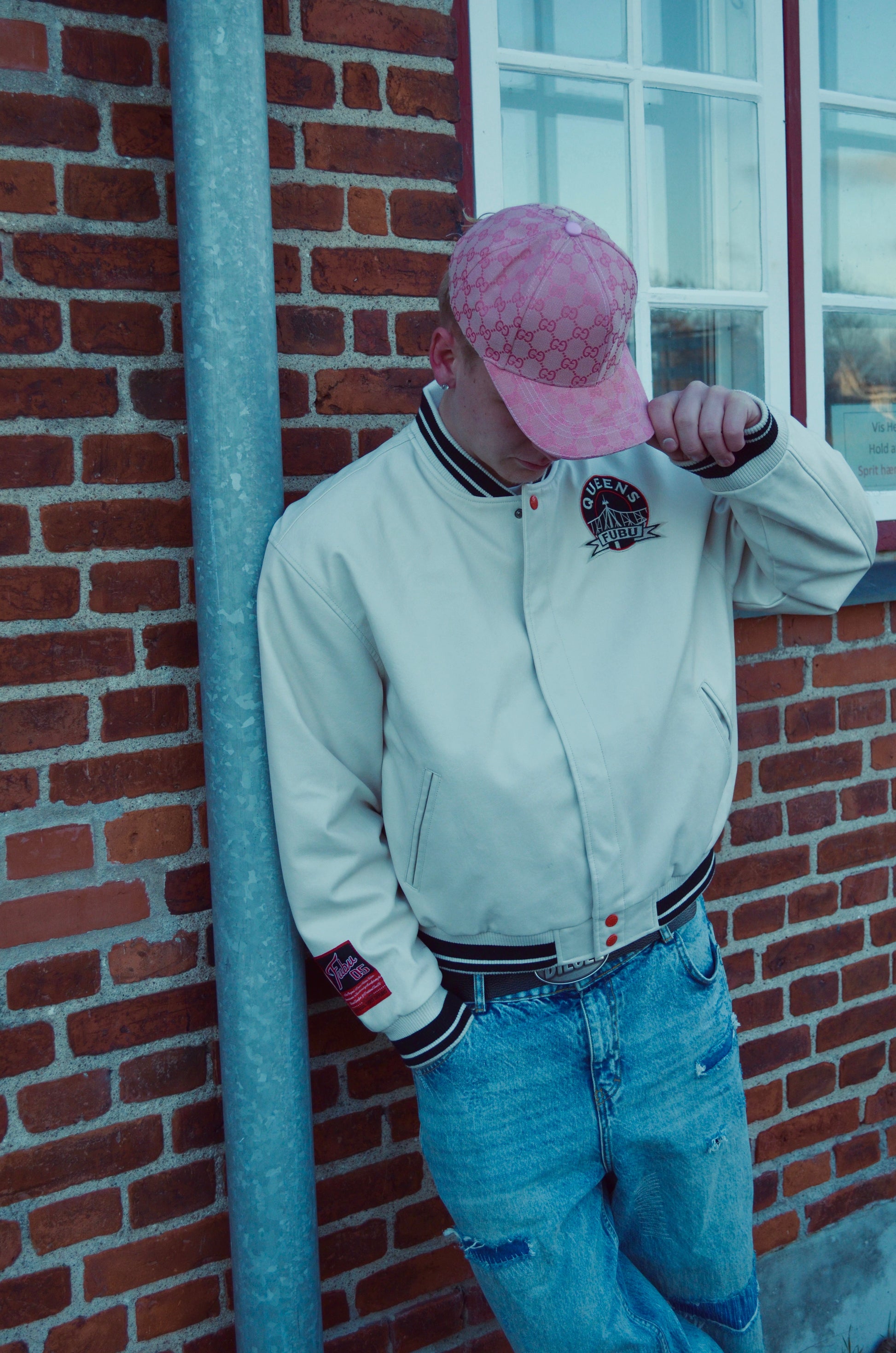 FUBU VARSITY JACKET “WHITE/RED” (L)