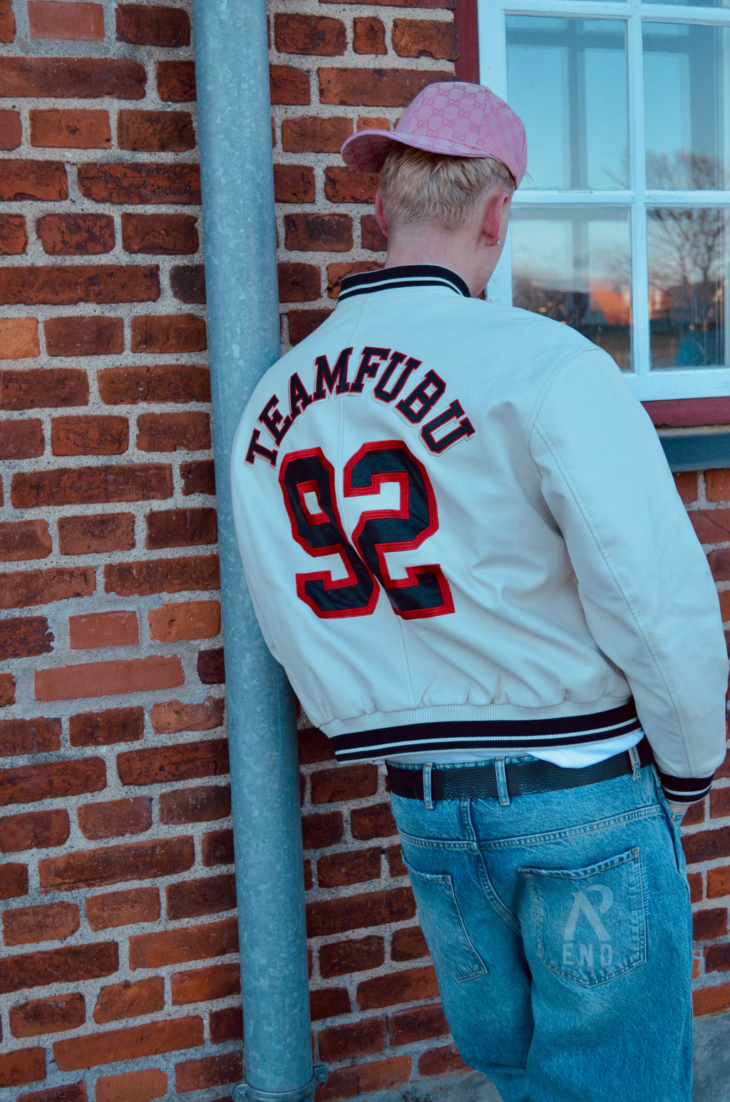 FUBU VARSITY JACKET “WHITE/RED” (L)