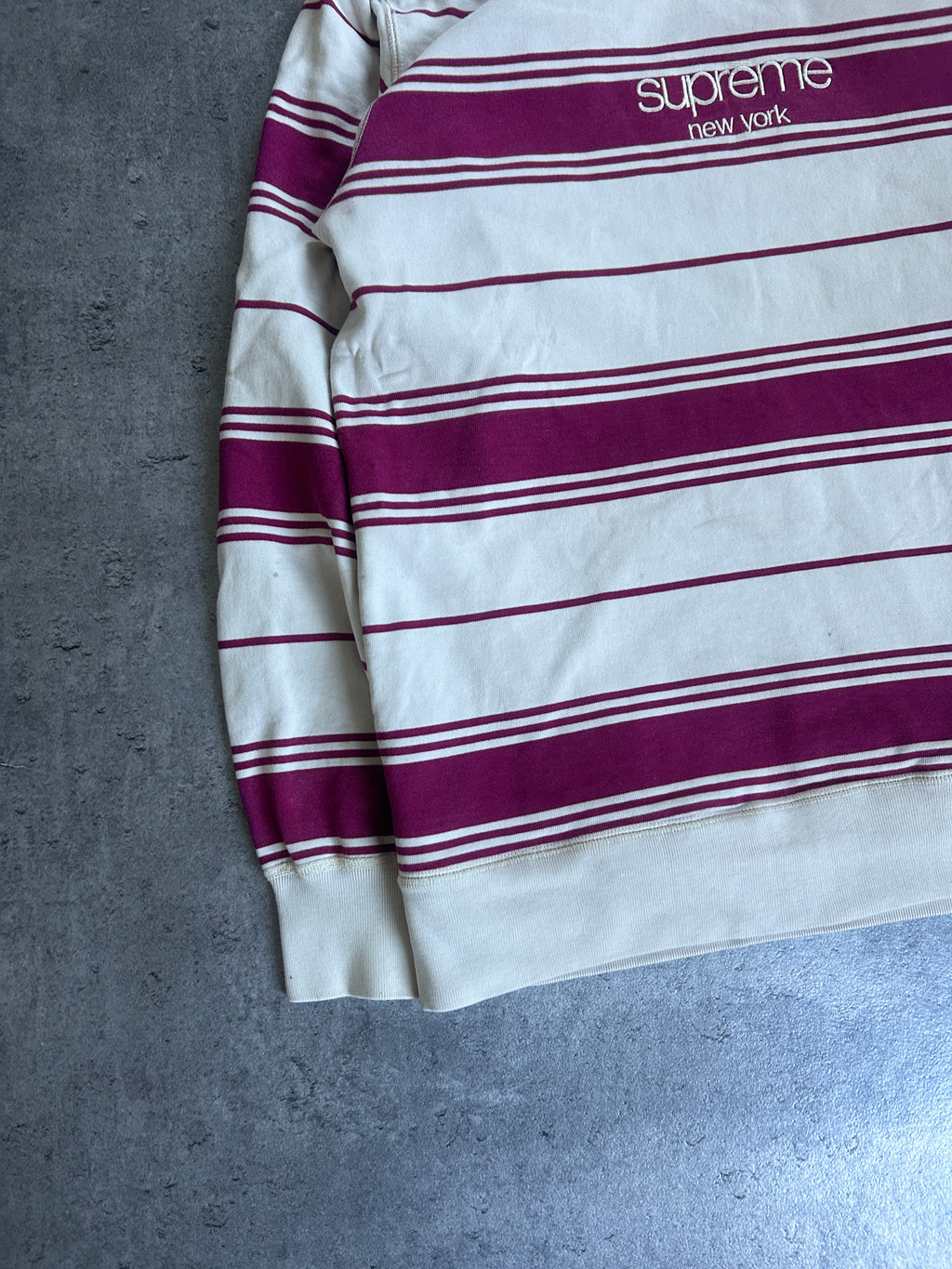 SUPREME STRIPED HOODED CREWNECK (M)