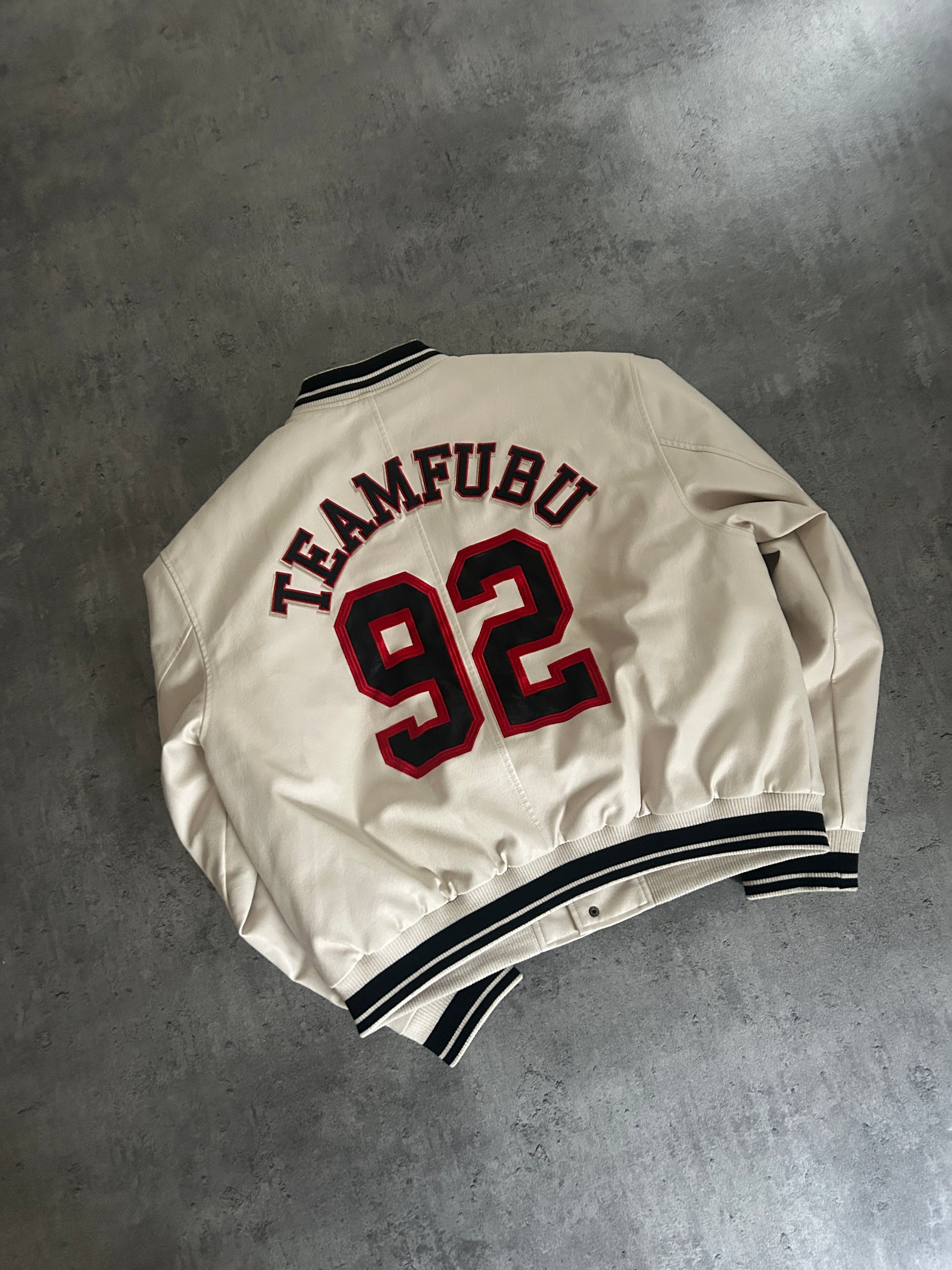 FUBU VARSITY JACKET “WHITE/RED” (L)