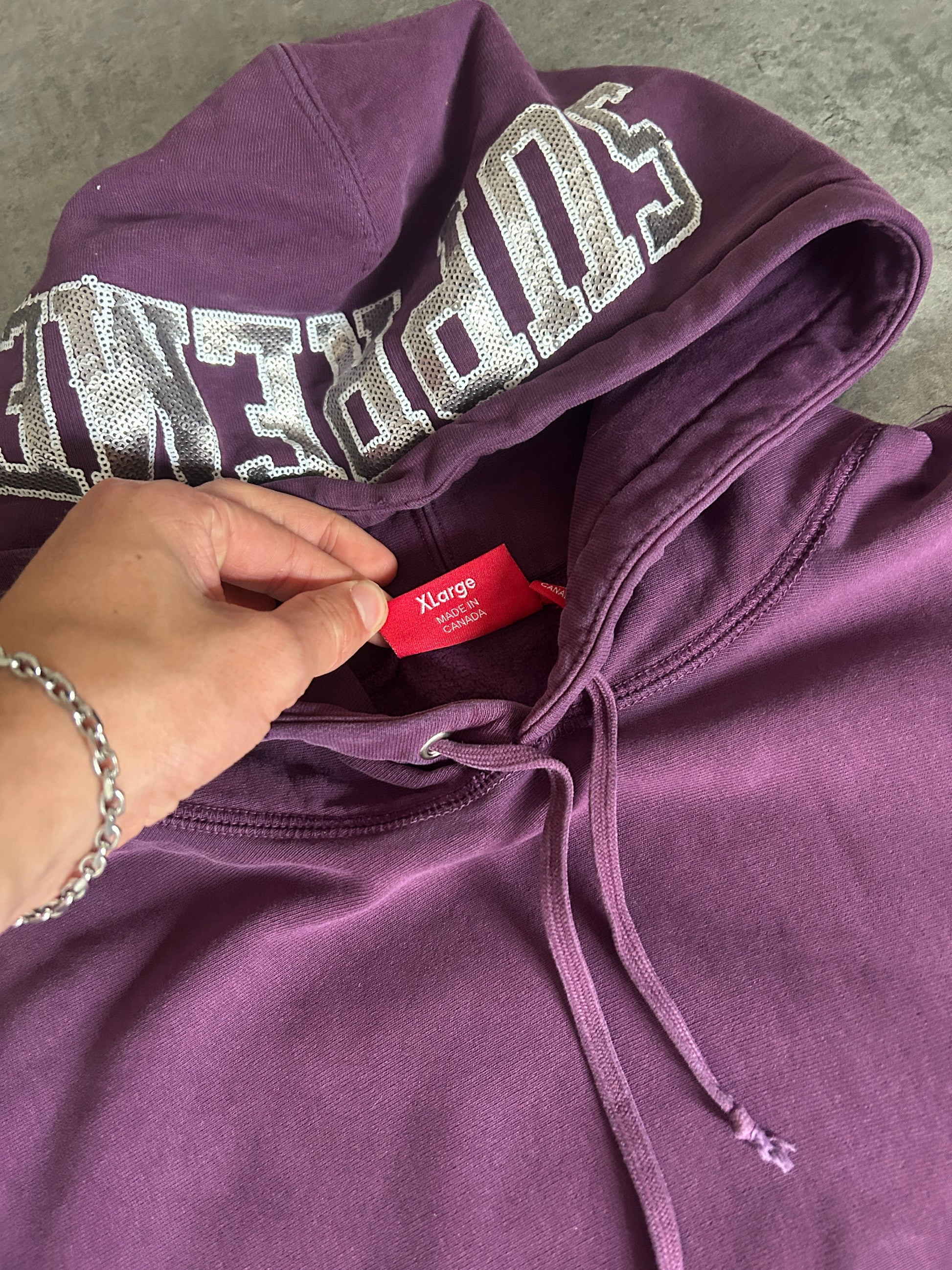 SUPREME SEQUIN ARC HOODED HOODIE (XL)