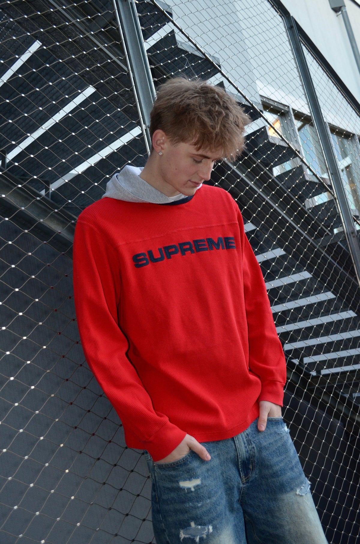 SUPREME WAFFLE RINGER HOODIE (XL)