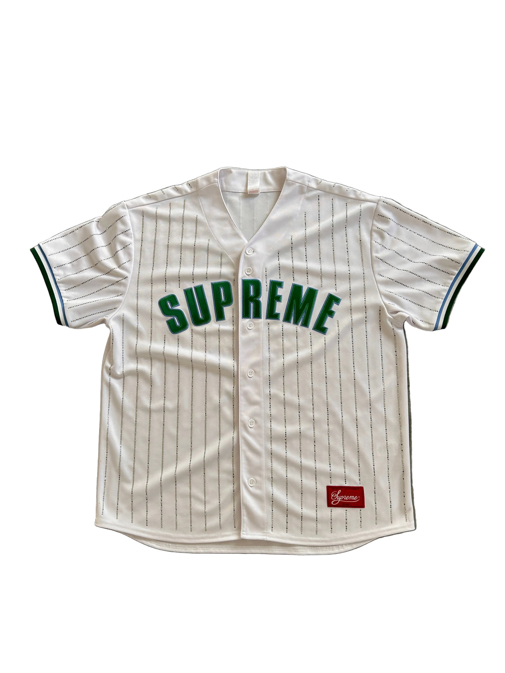 SUPREME RHINESTONE STRIPE BASEBALL JERSEY (L/XL)