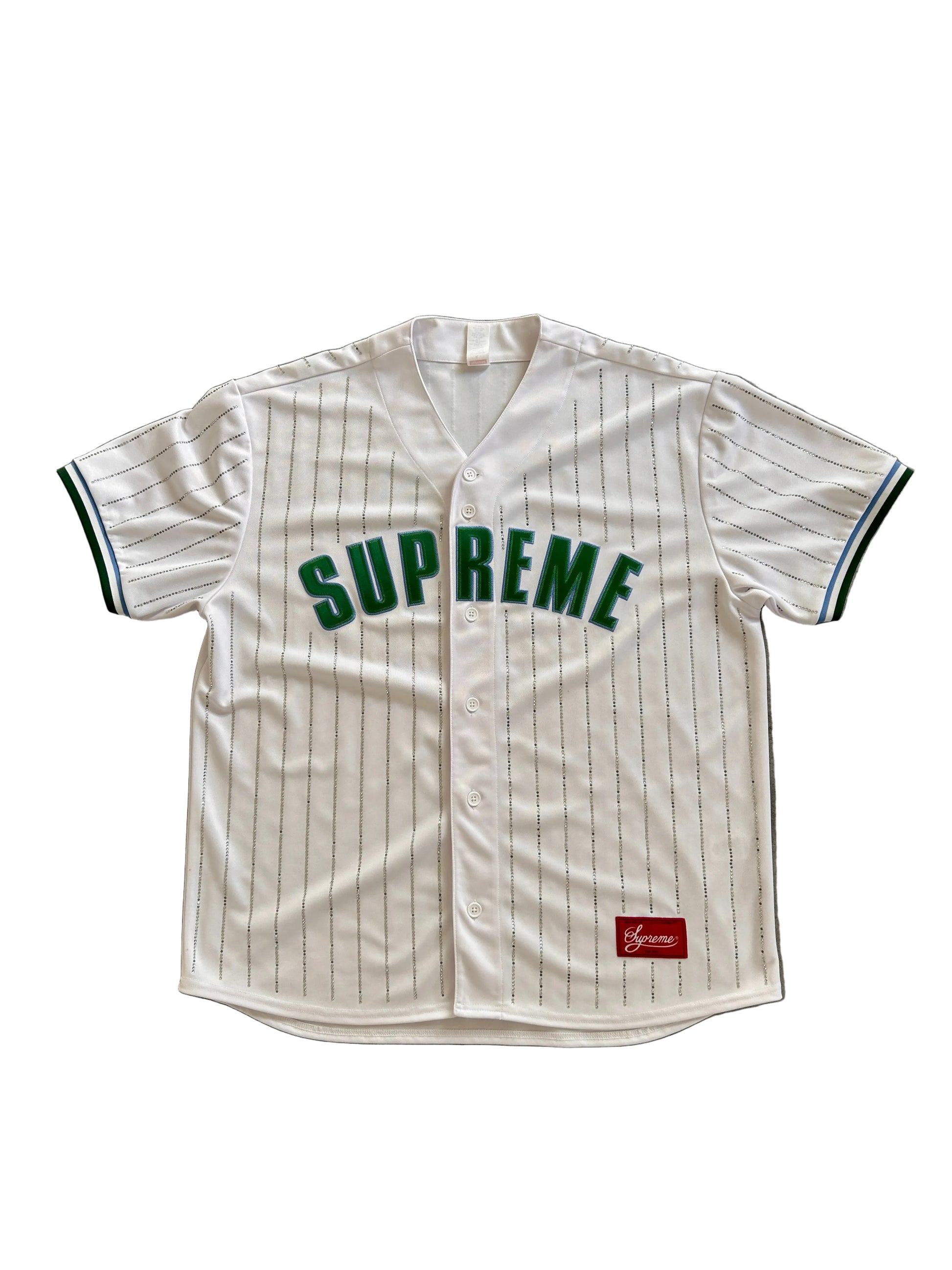 SUPREME RHINESTONE STRIPE BASEBALL JERSEY (L/XL)