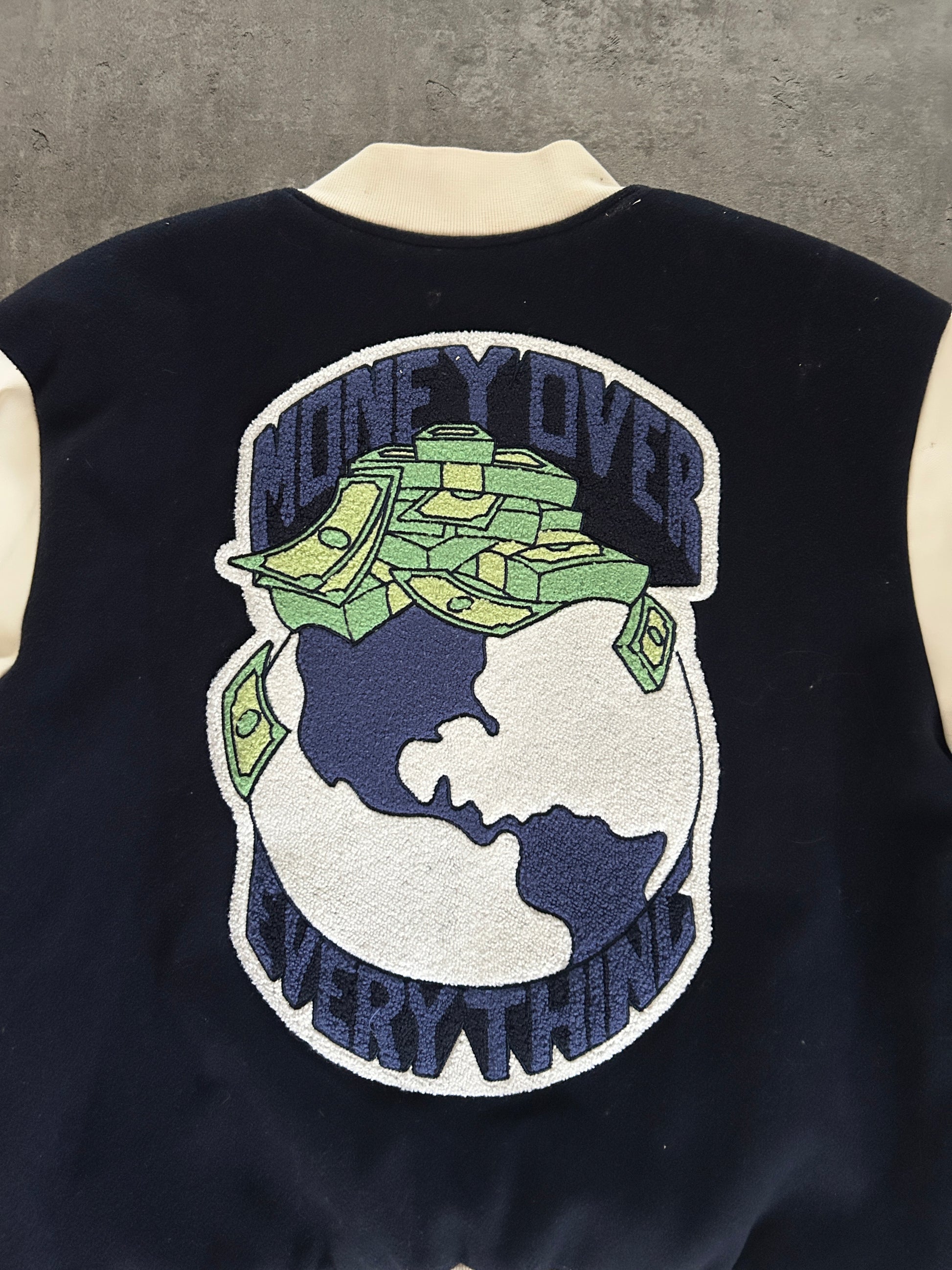 SAUNA “MONEY OVER EVERYTHING” VARSITY JACKET (S)