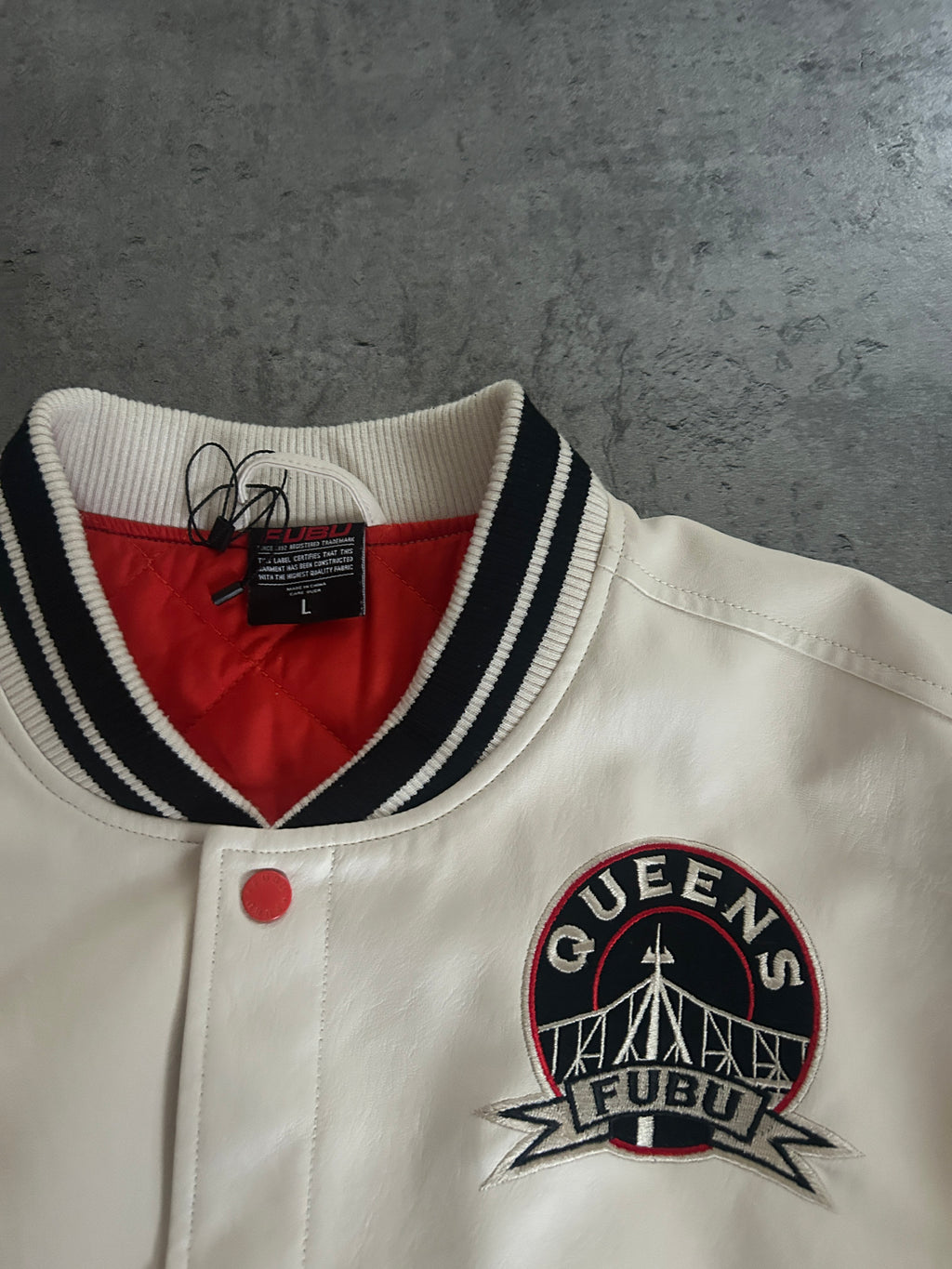 FUBU VARSITY JACKET “WHITE/RED” (L)