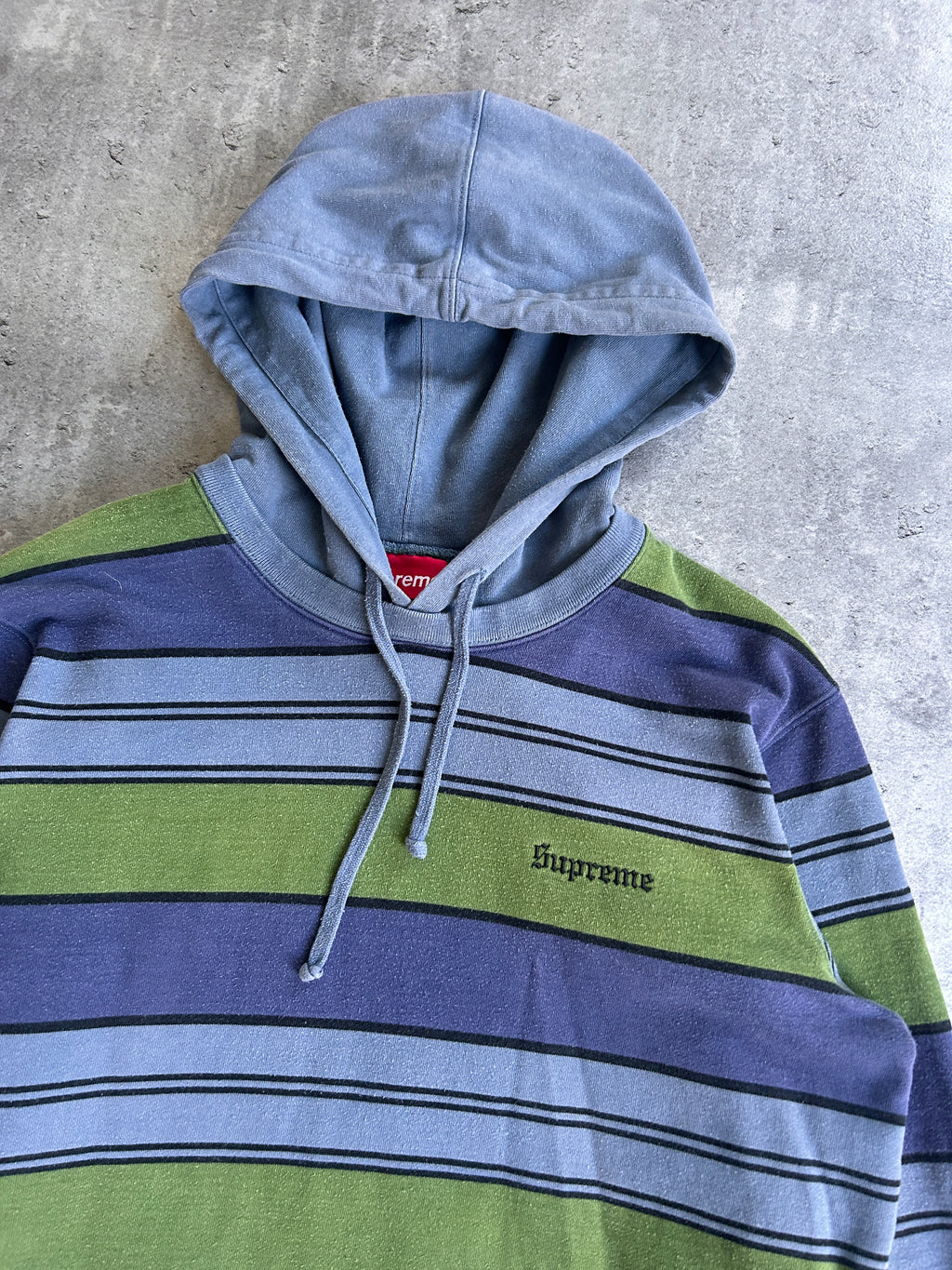 SUPREME STRIPED HOODED CREWNECK (M)