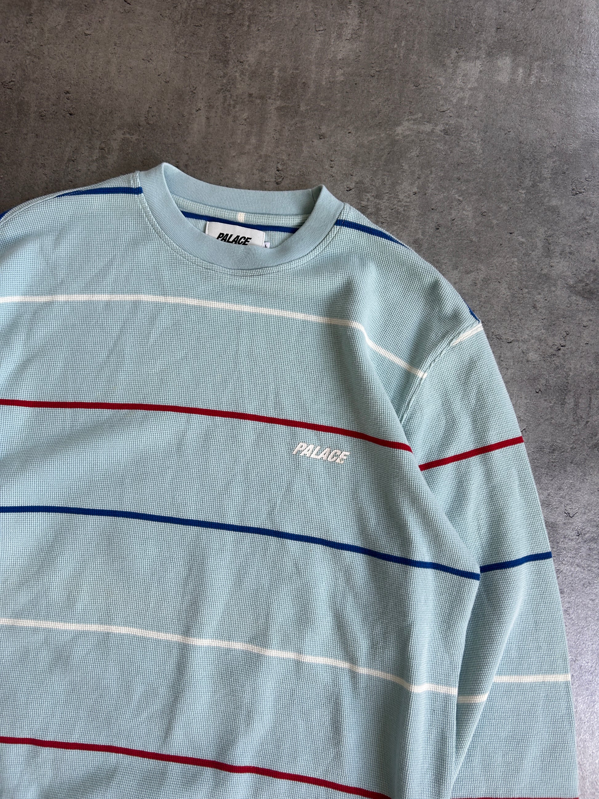 PALACE STRIPE WAFFLE CREWNECK (L)