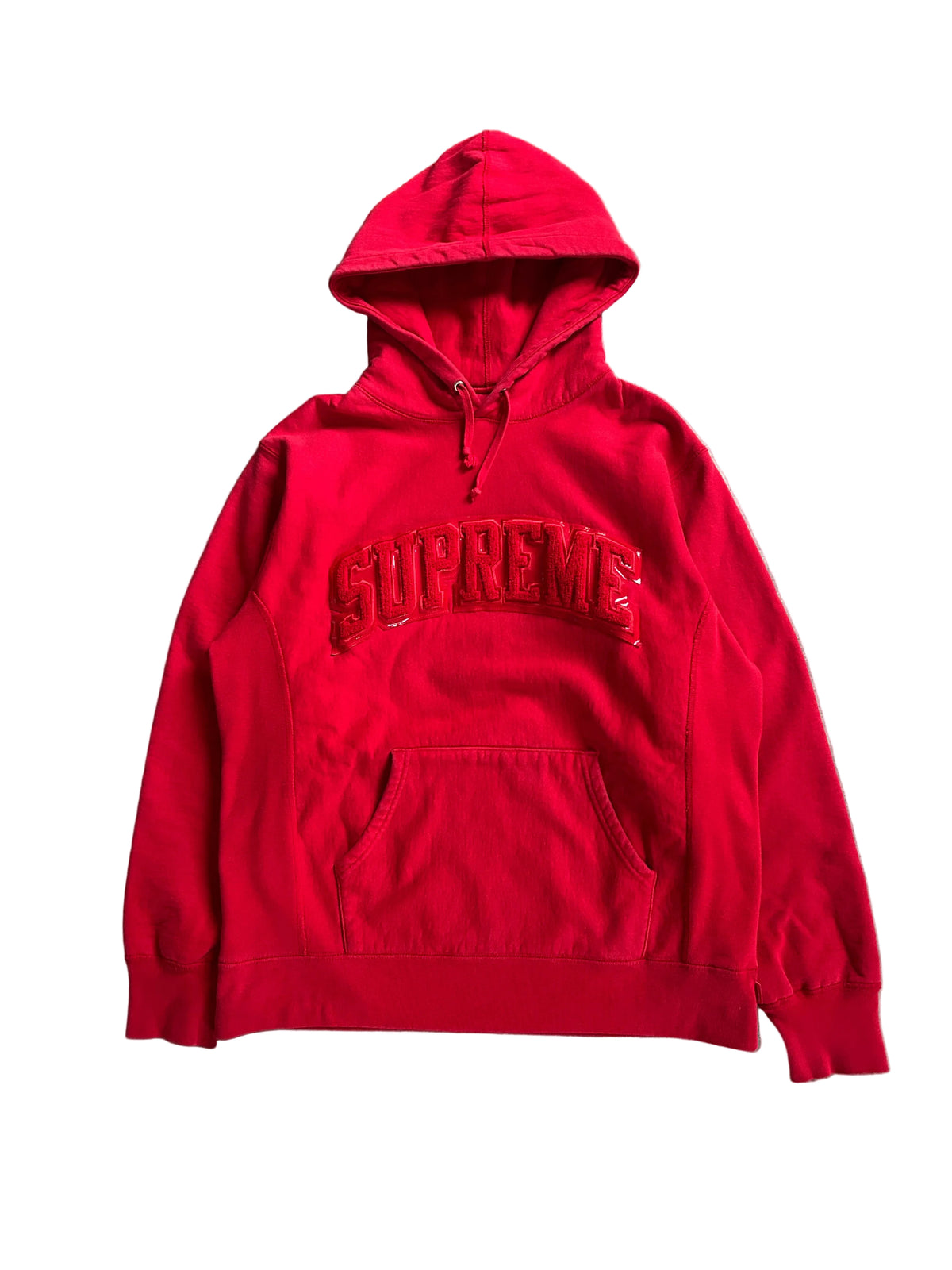 SUPREME PATENT CHENILLE ARC LOGO HOODIE “RED” (M)