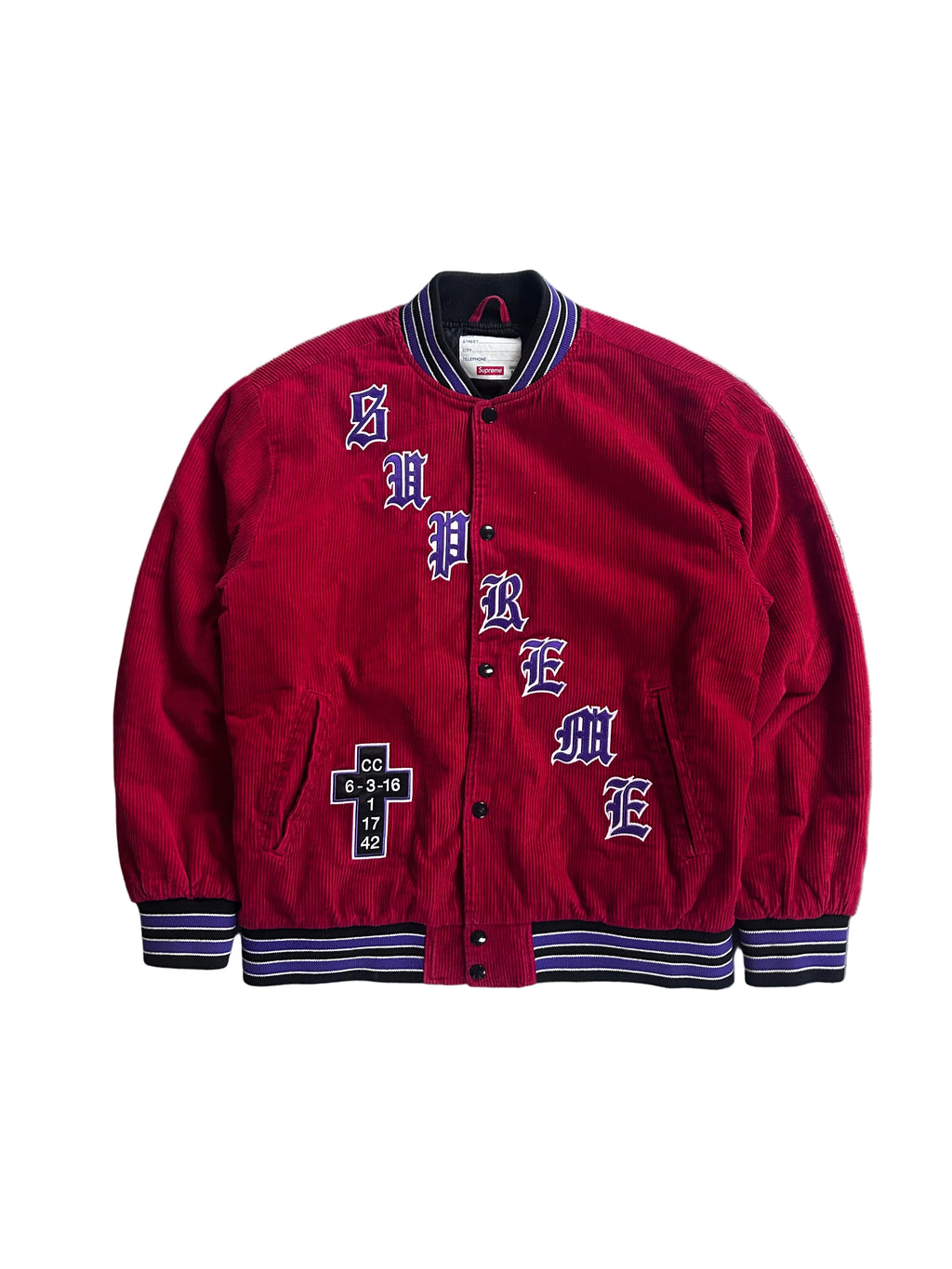 SUPREME OLD ENGLISH CORDUROY VARSITY JACKET (M)