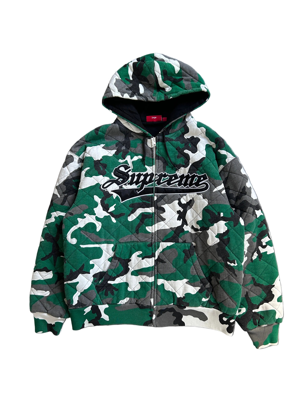 SUPREME QUILTED ZIP UP HOODIE (L)