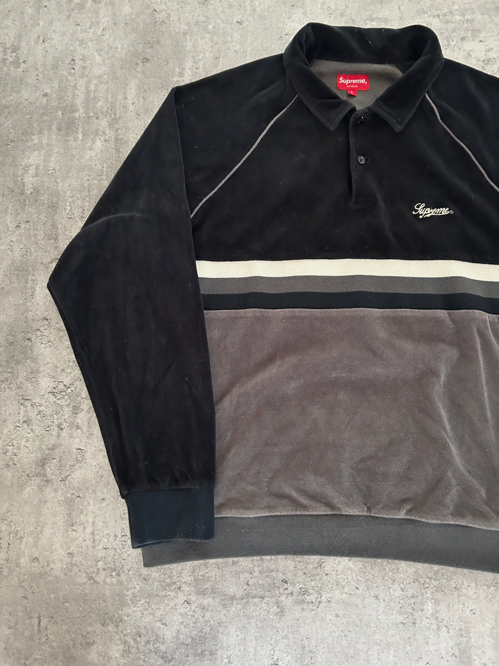 SUPREME STRIPE VELOUR RAGLAN POLO (L)