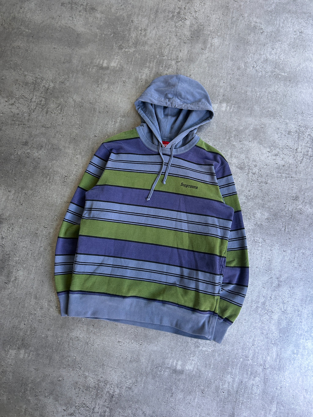 SUPREME STRIPED HOODED CREWNECK (M)