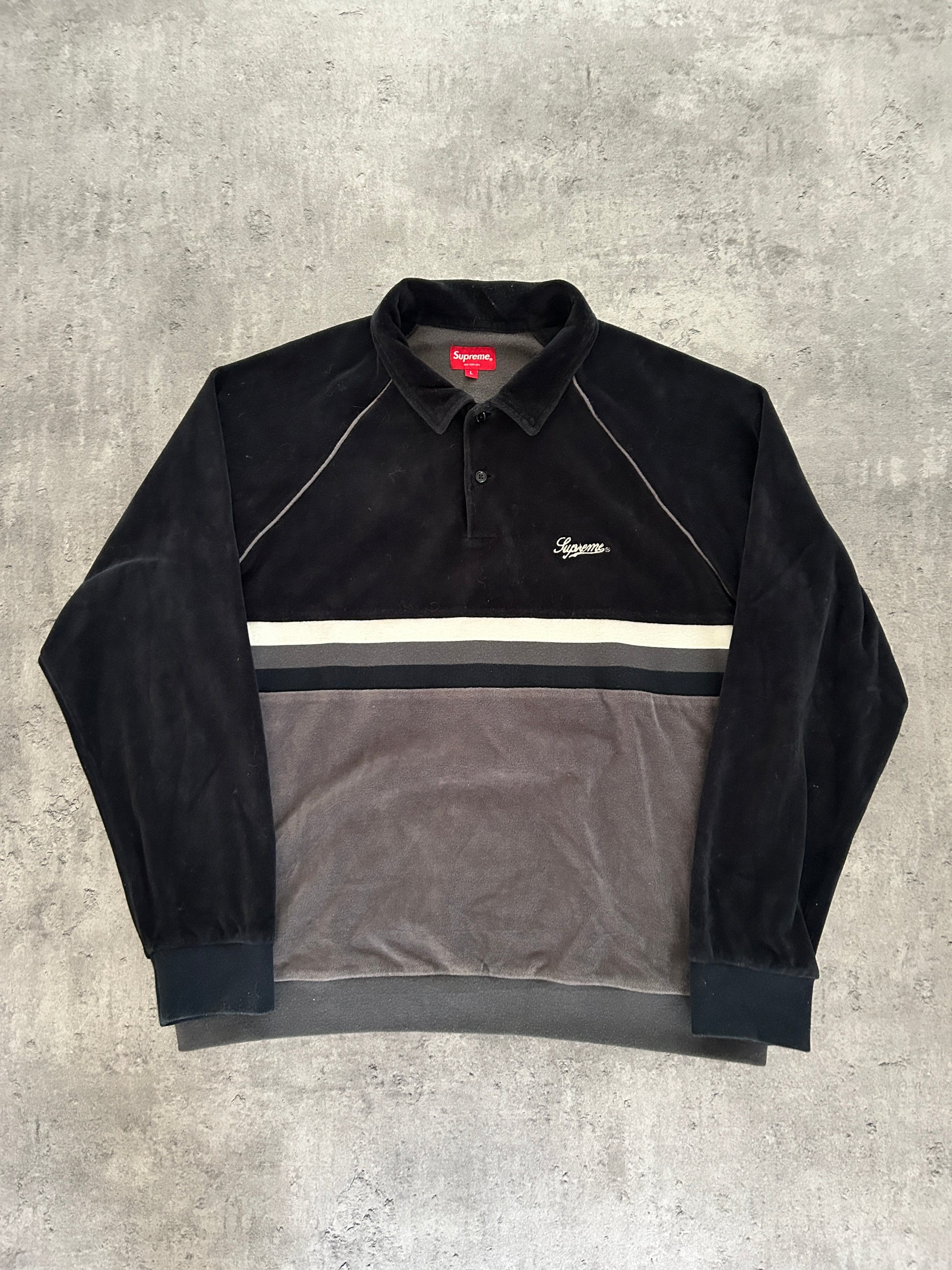 SUPREME STRIPE VELOUR RAGLAN POLO (L)