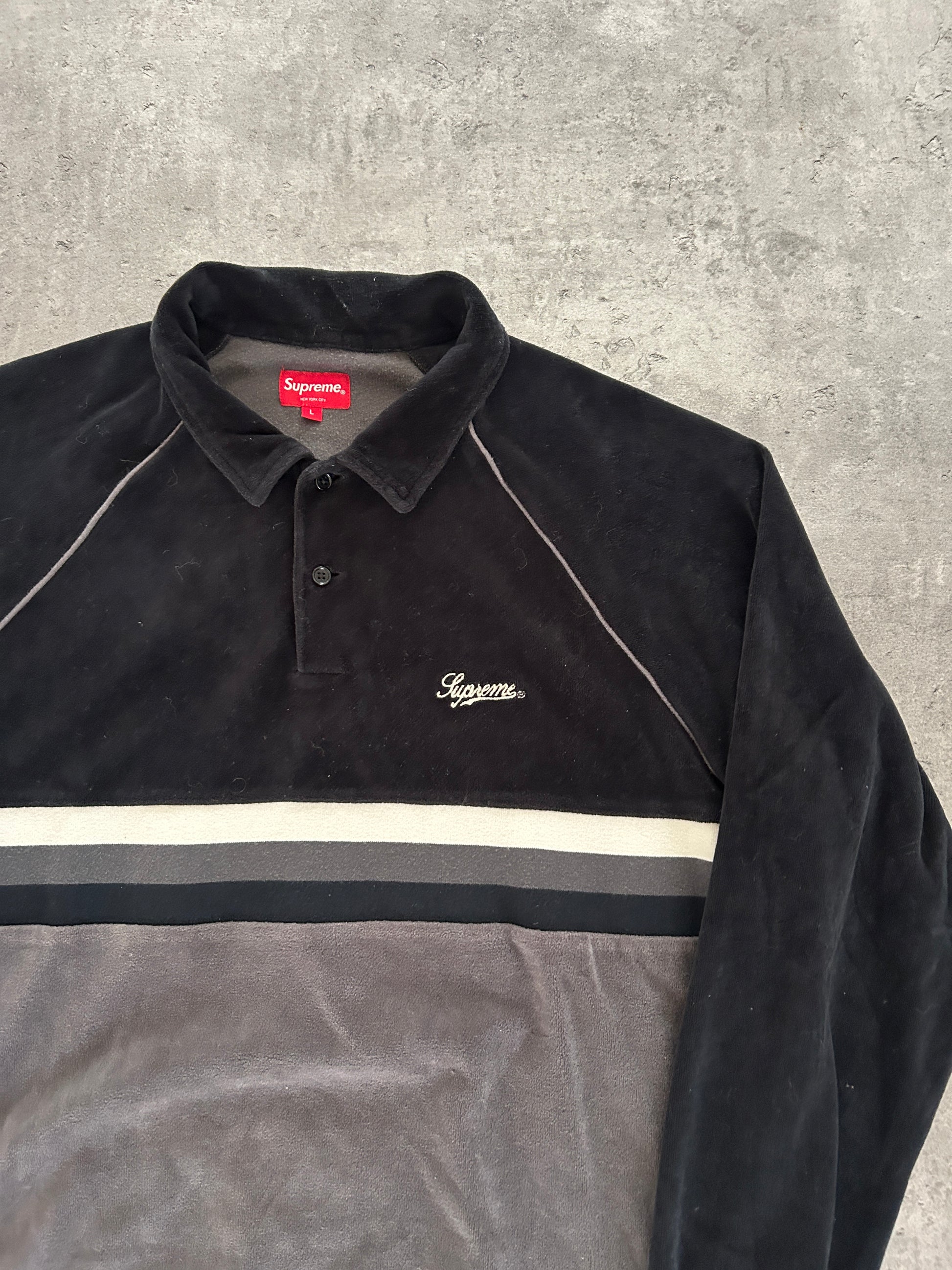 SUPREME STRIPE VELOUR RAGLAN POLO (L)