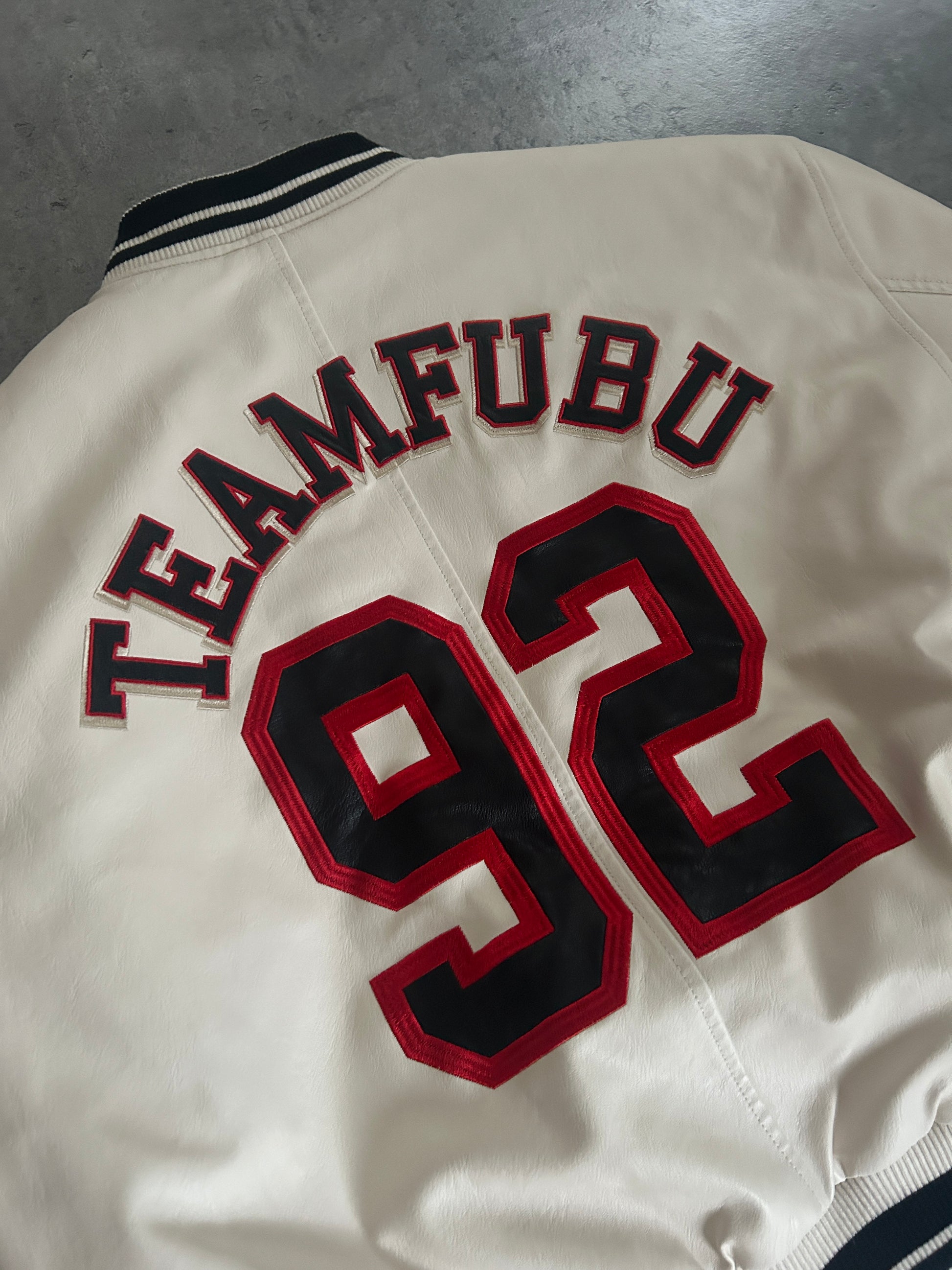 FUBU VARSITY JACKET “WHITE/RED” (L)