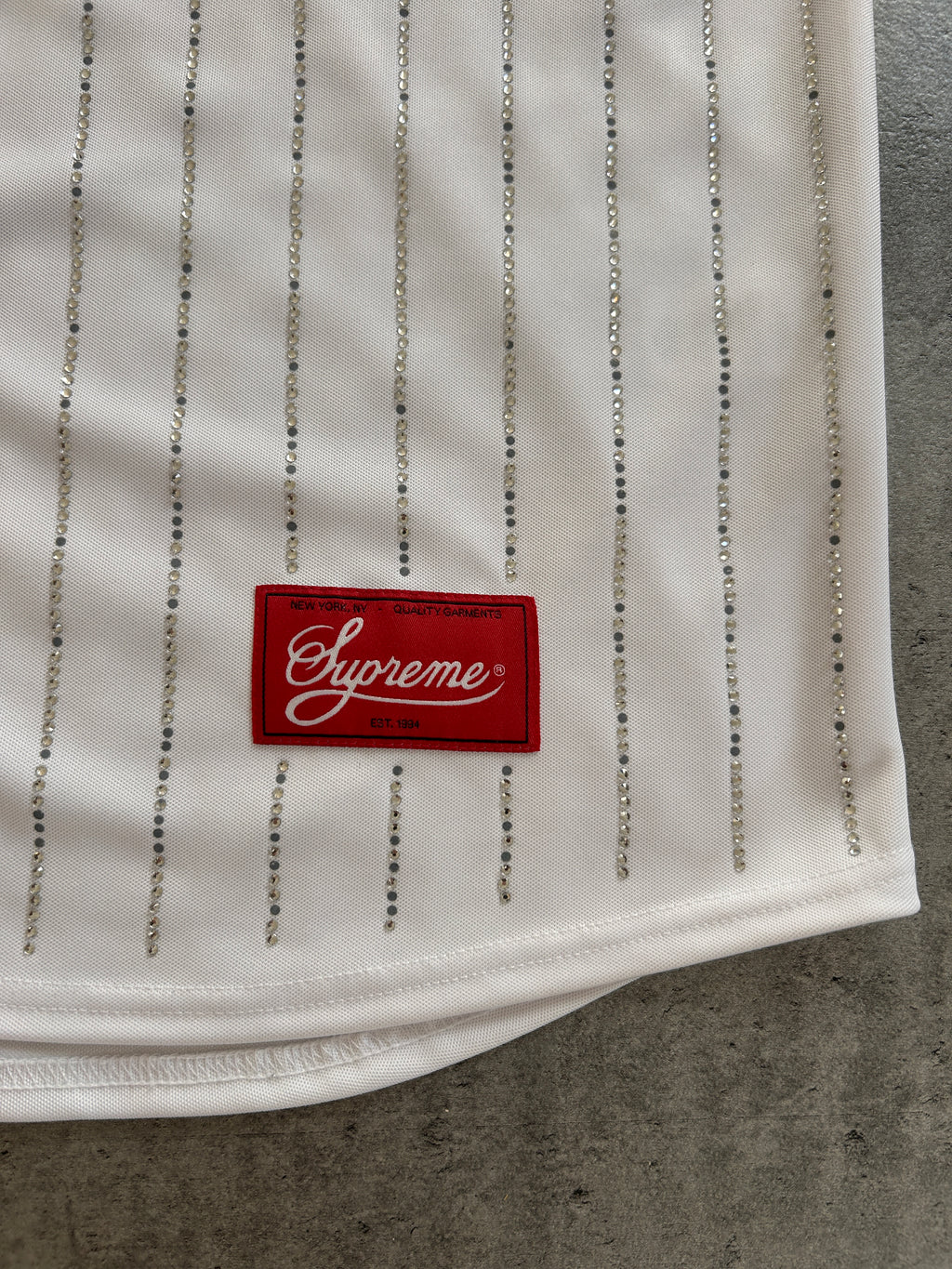 SUPREME RHINESTONE STRIPE BASEBALL JERSEY (L/XL)