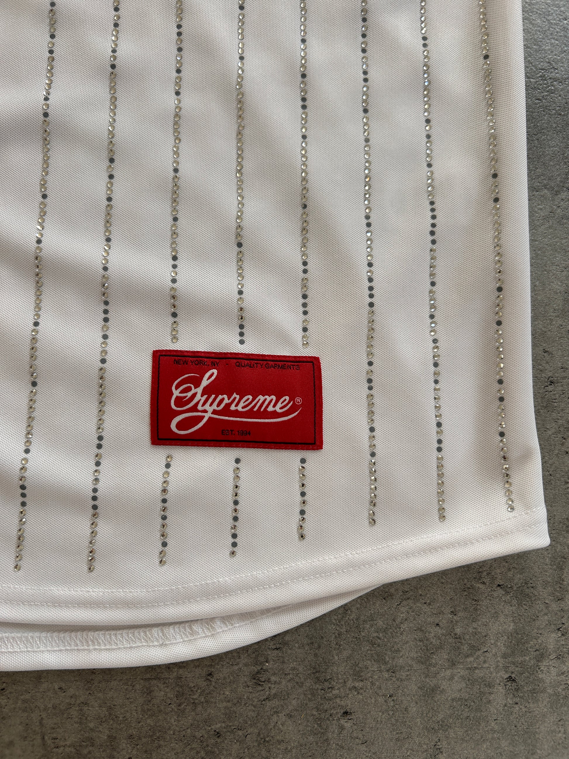 SUPREME RHINESTONE STRIPE BASEBALL JERSEY (L/XL)