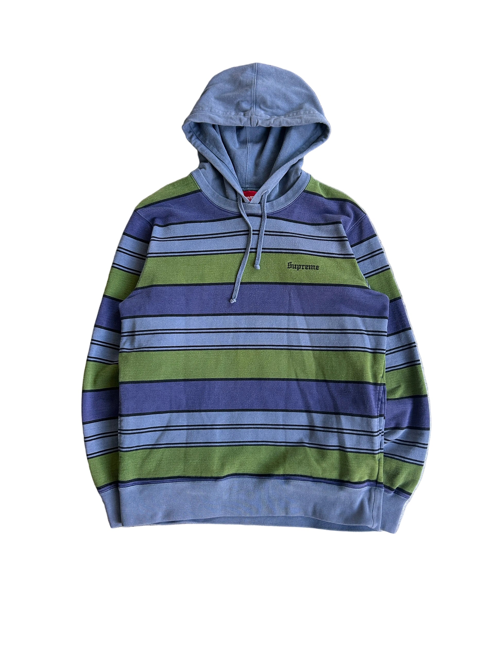 SUPREME STRIPED HOODED CREWNECK (M)