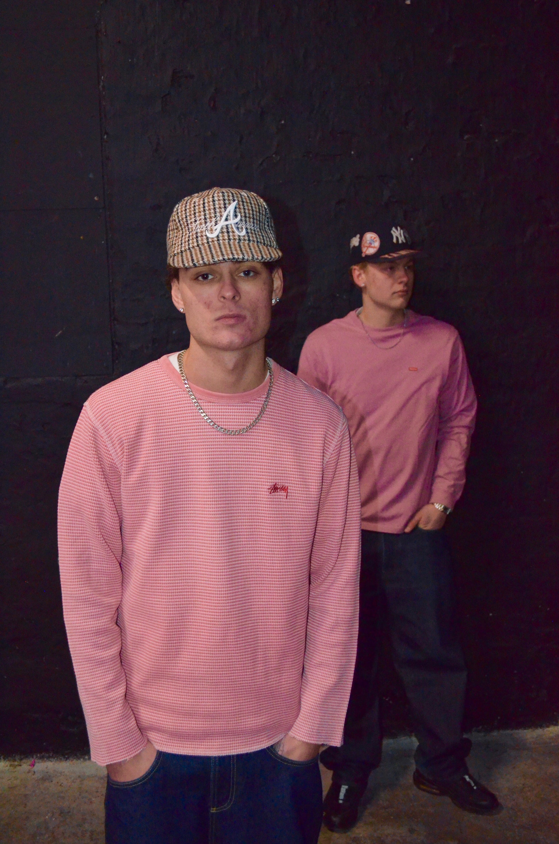 STÜSSY PINK WAFFLE KNIT LONGSLEEVE (M)