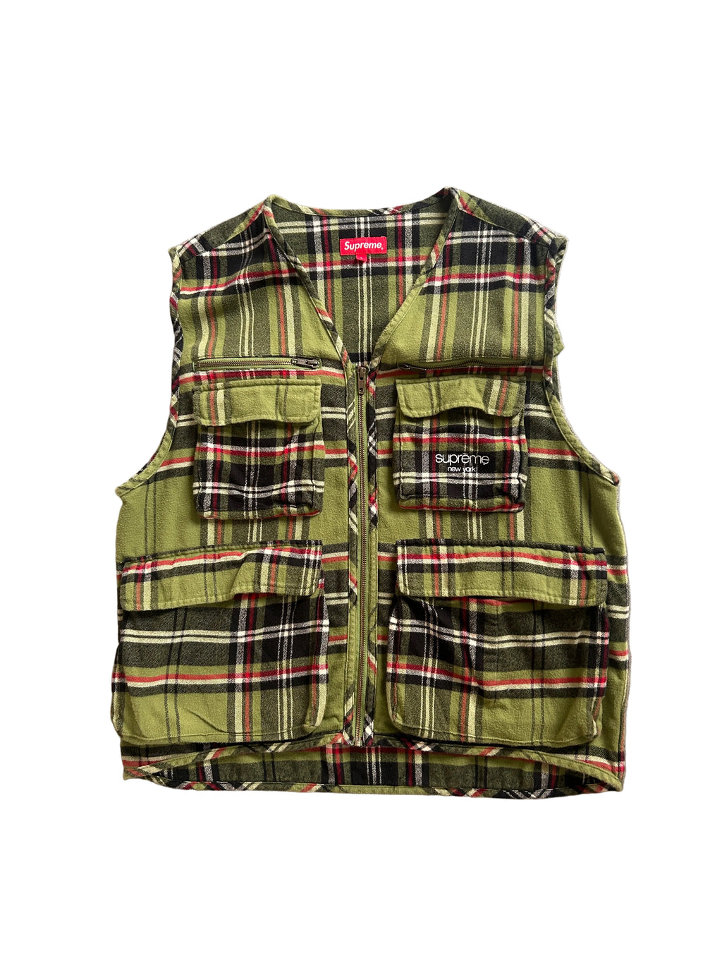 SUPREME TARTAN CHECK CARGO VEST (L)