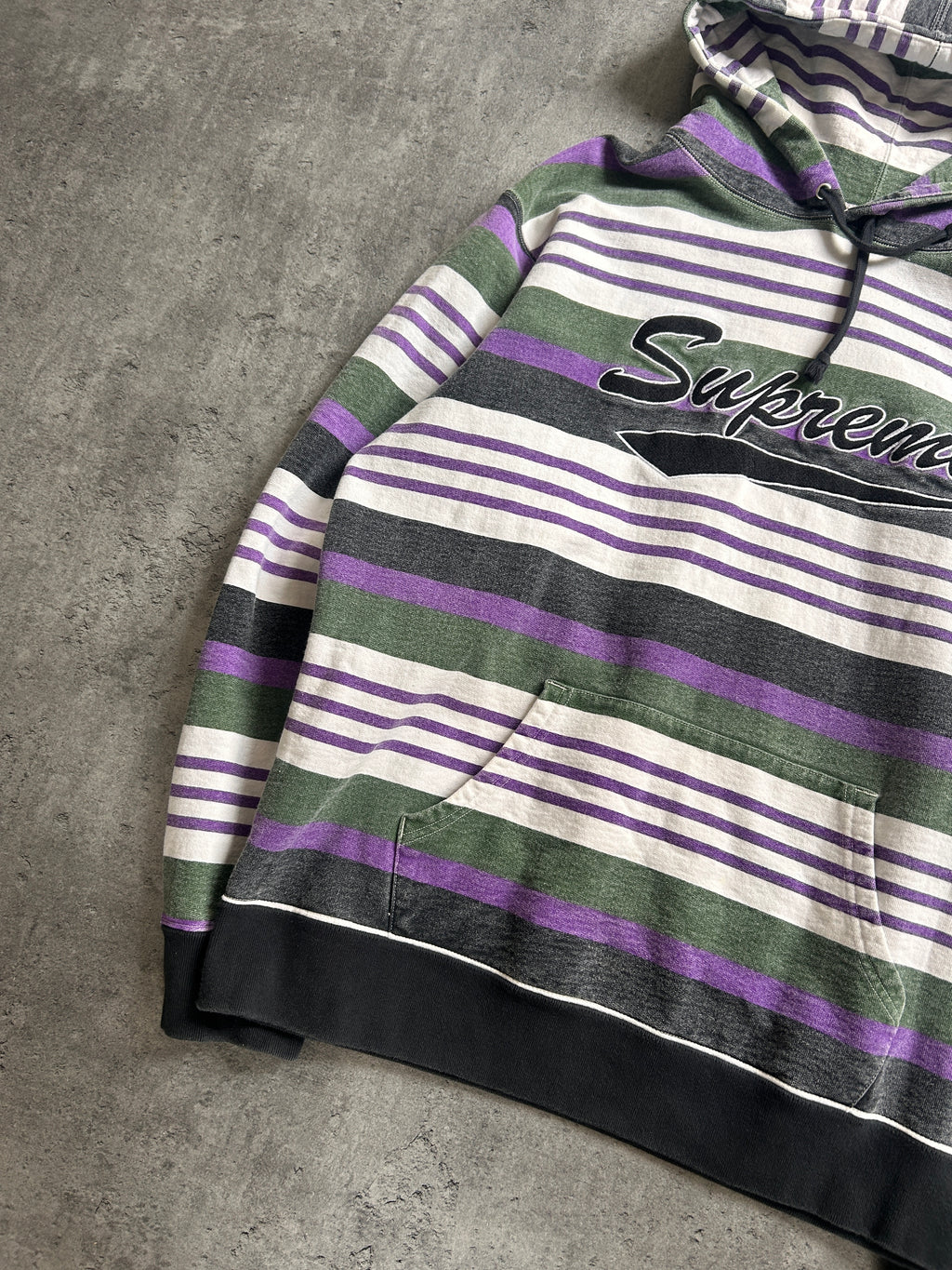 SUPREME MULTICOLOR STRIPED HOODIE (L)