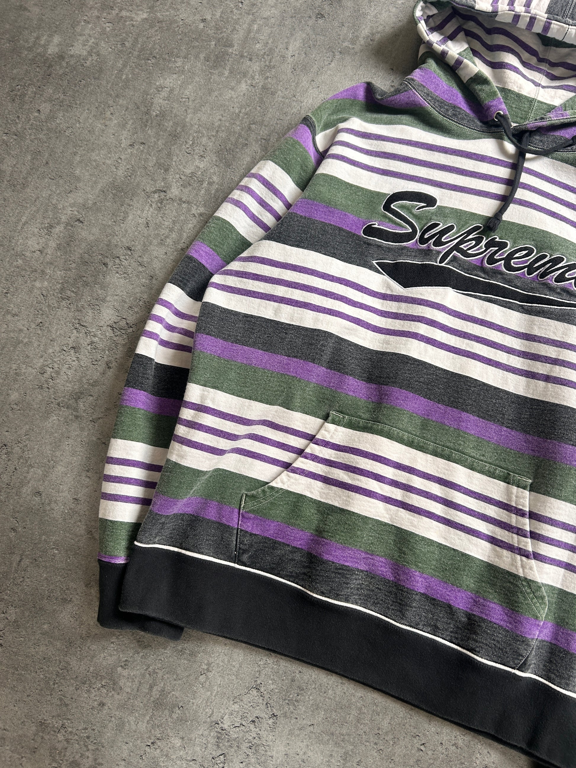 SUPREME MULTICOLOR STRIPED HOODIE (L)