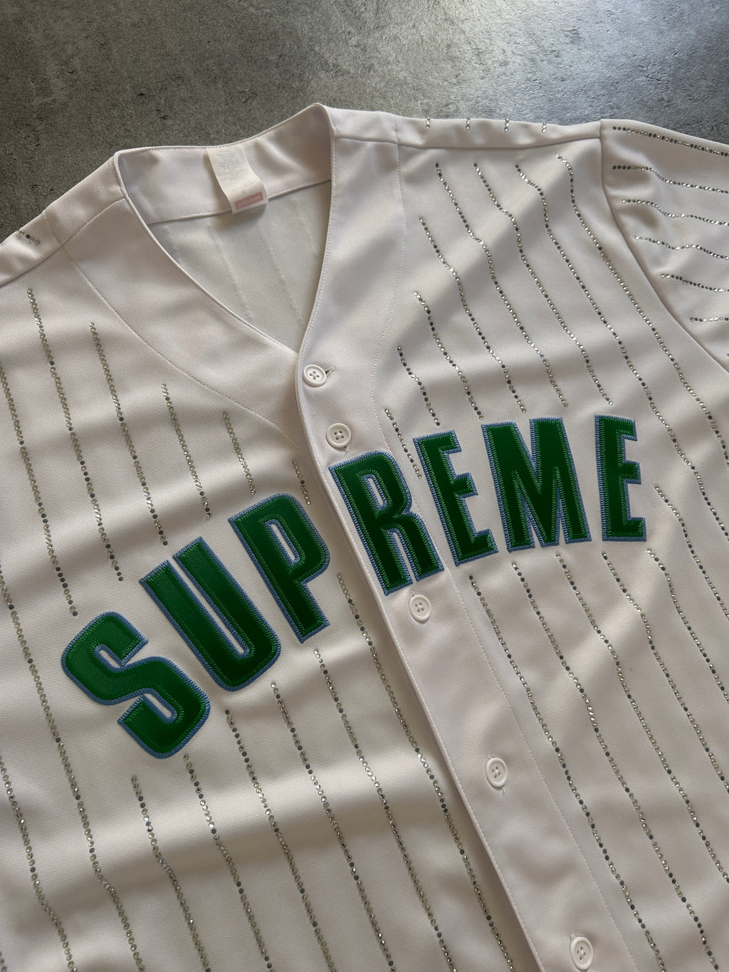 SUPREME RHINESTONE STRIPE BASEBALL JERSEY (L/XL)