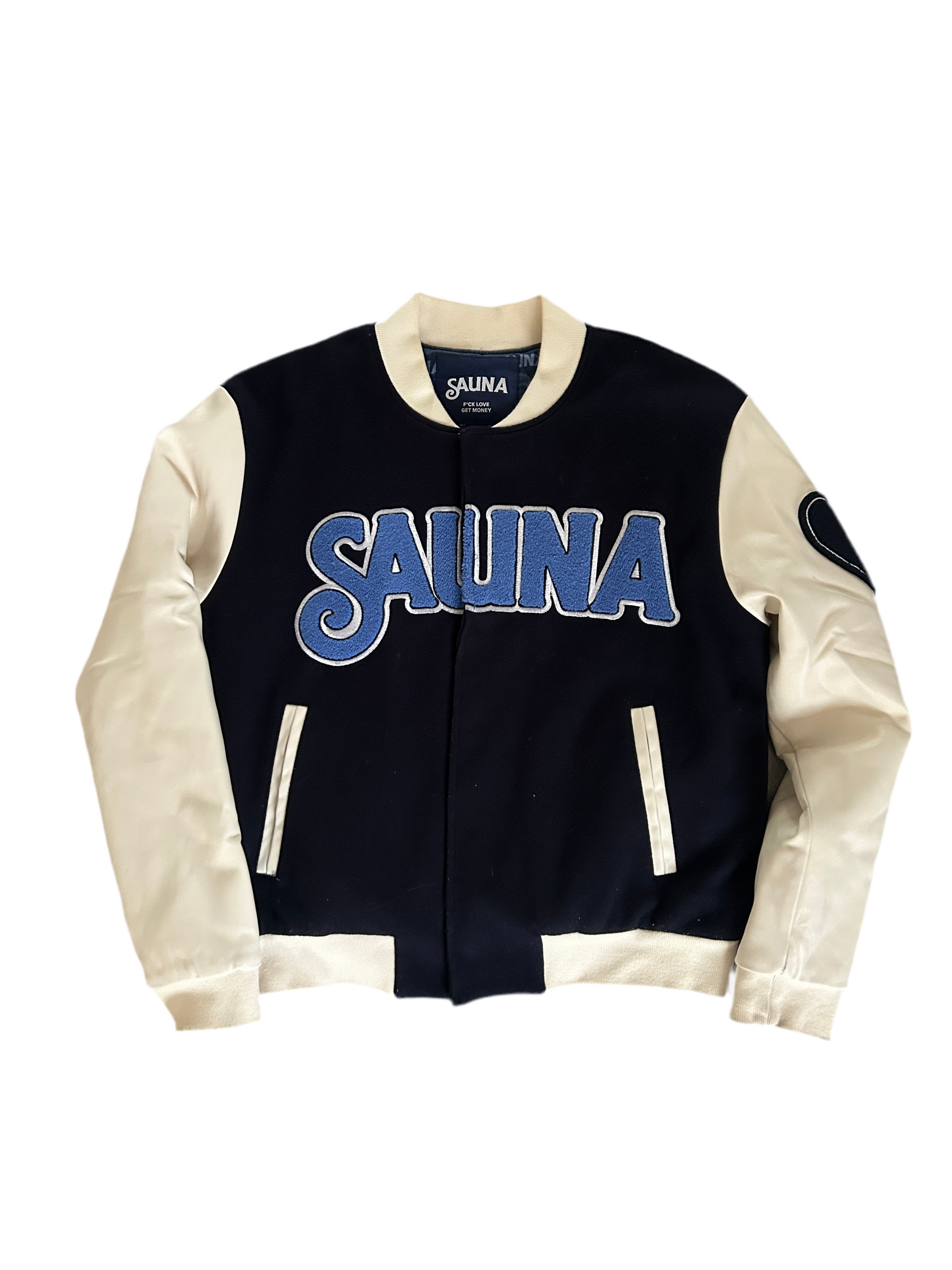SAUNA “MONEY OVER EVERYTHING” VARSITY JACKET (S)