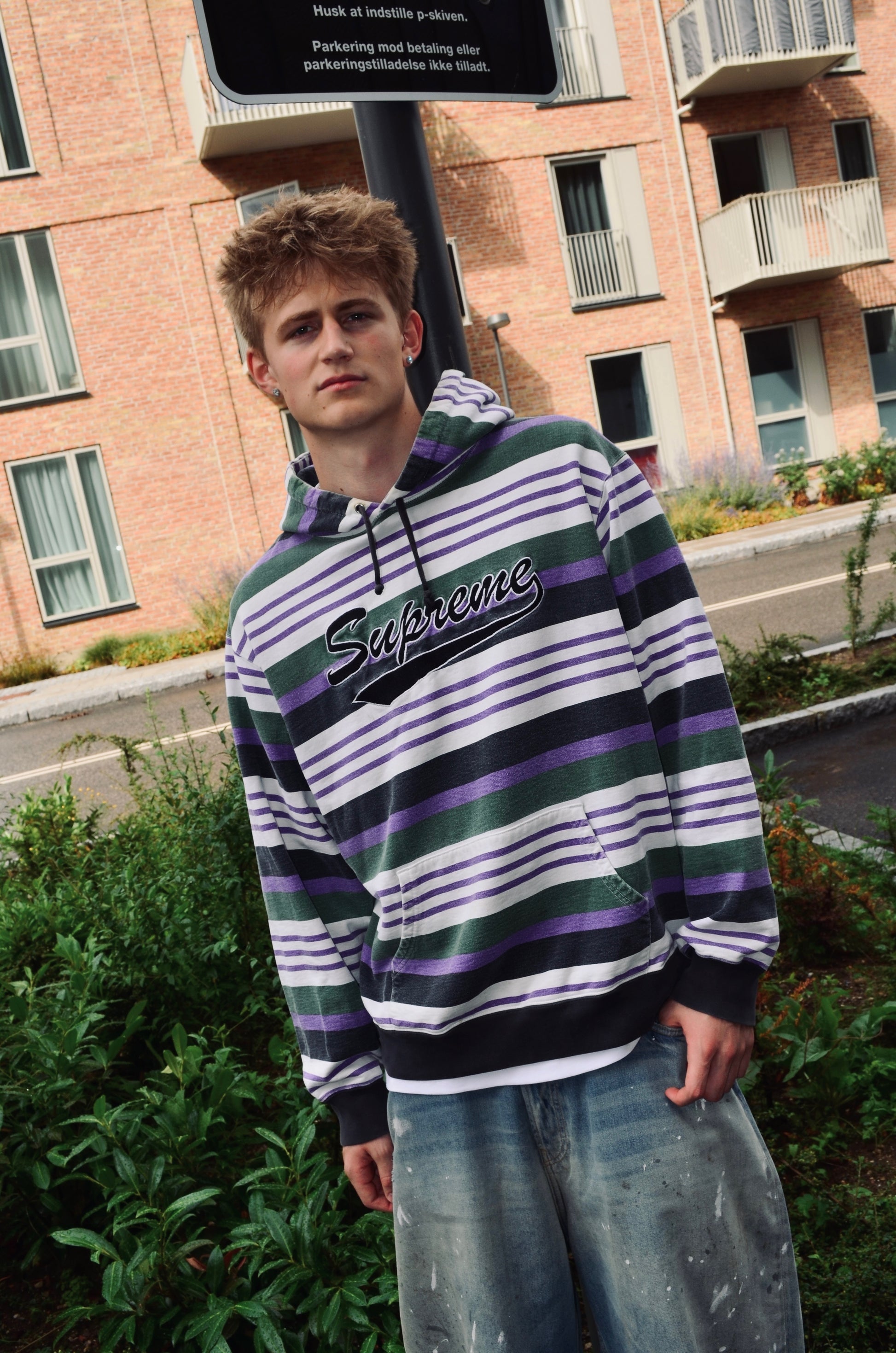 SUPREME MULTICOLOR STRIPED HOODIE (L)
